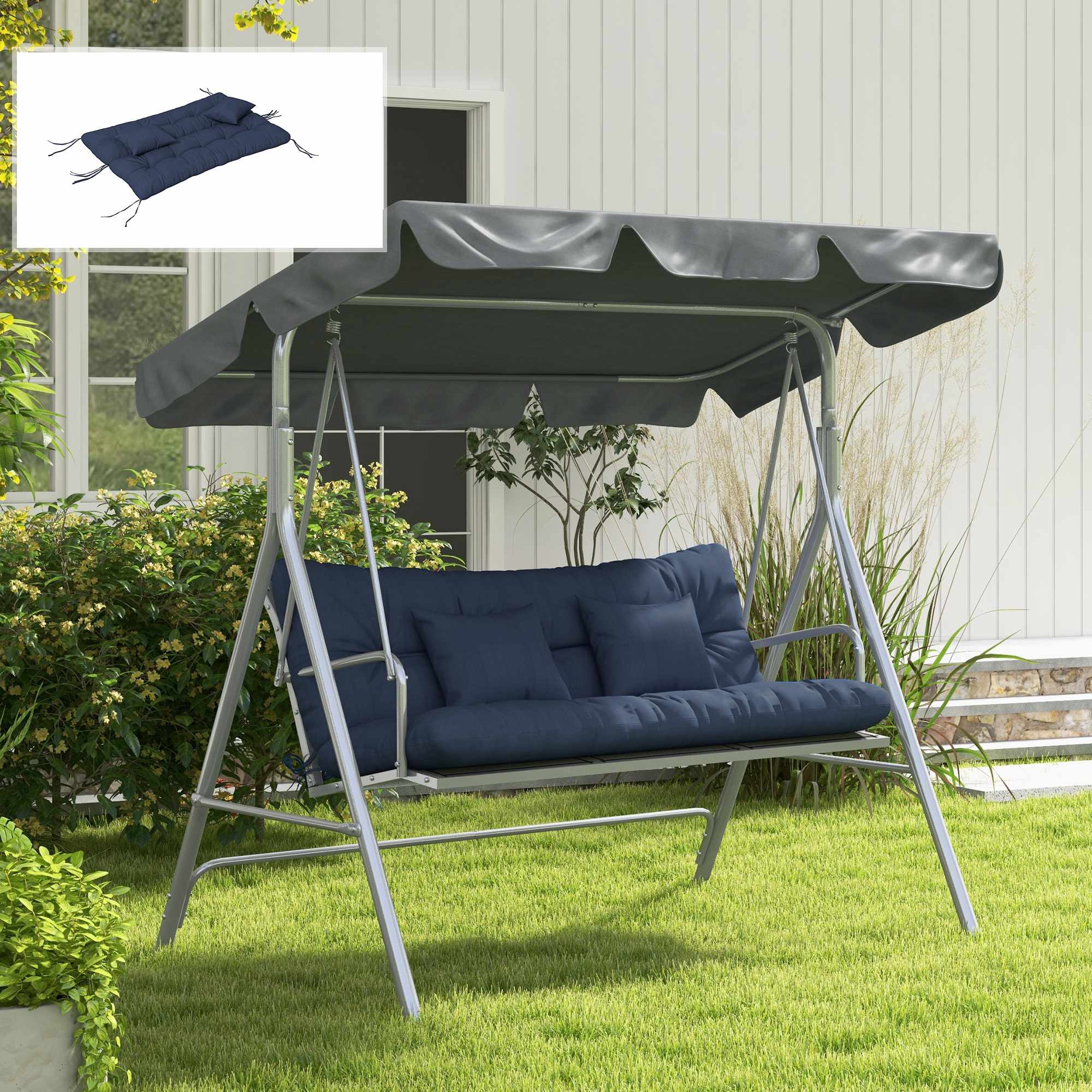 Set med dynor för utomhusstolar, 150x50 cm, vattenavvisande, marinblå