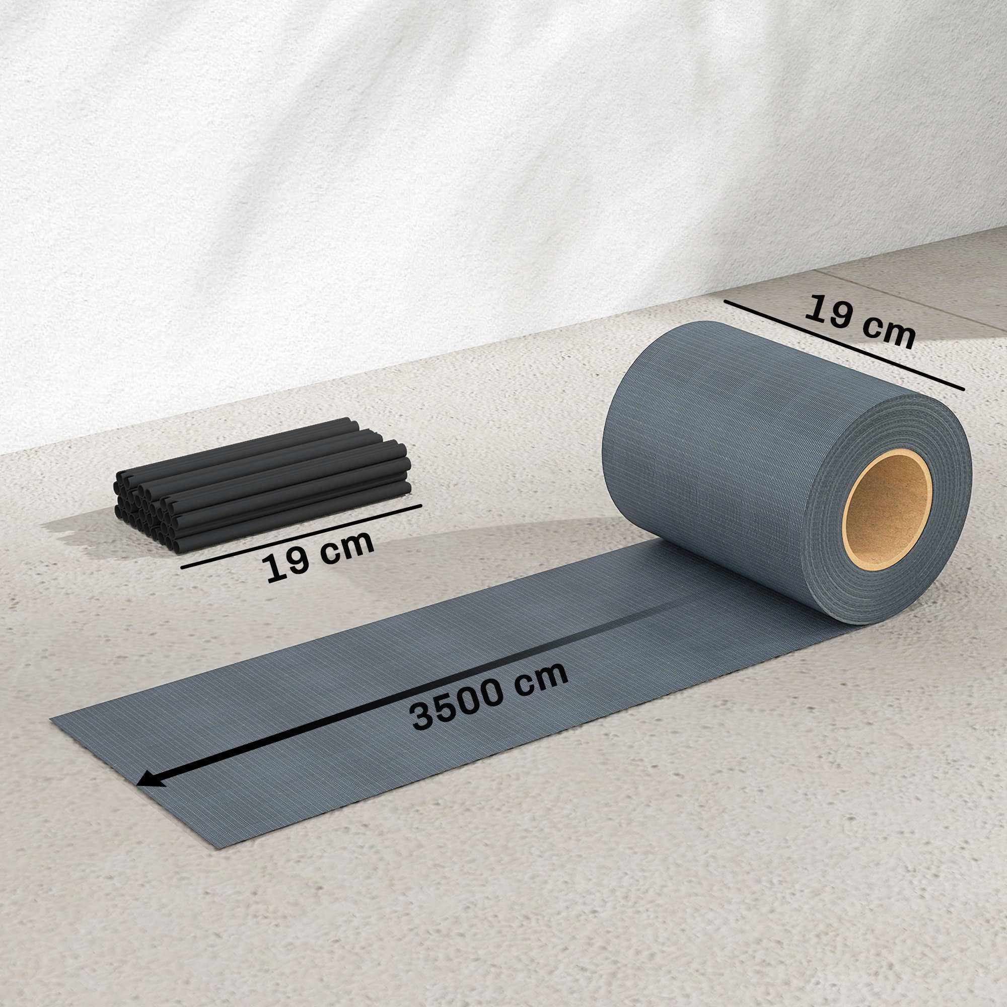 Set med insynsskyddande staketremsor, UV-resistenta, vattentäta, 35m x 19cm, grå