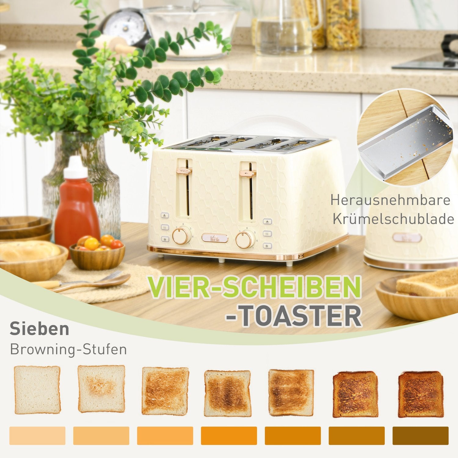 Set med vattenkokare och brödrost – 1,7 l, 4 skivor, 7 bryningsnivåer