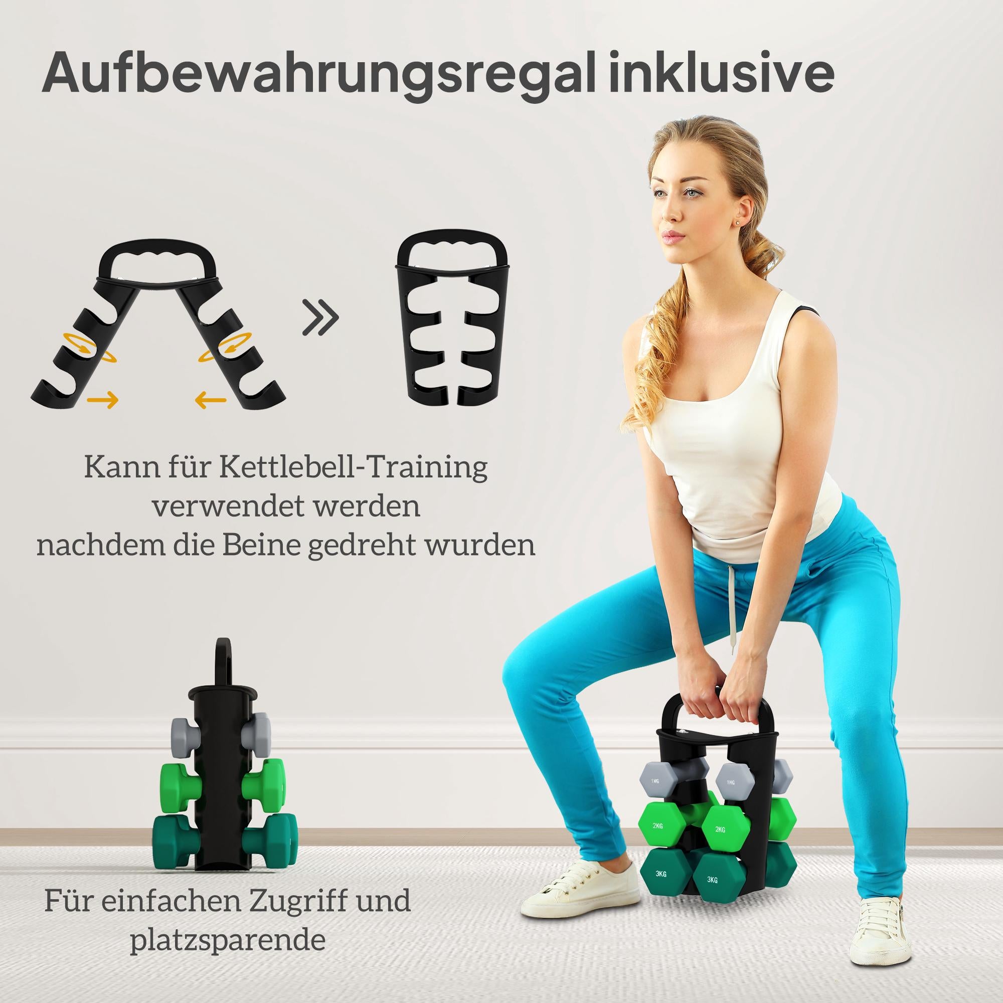 Sexkantshantelset med ställ – 1 kg, 2 kg, 3 kg par