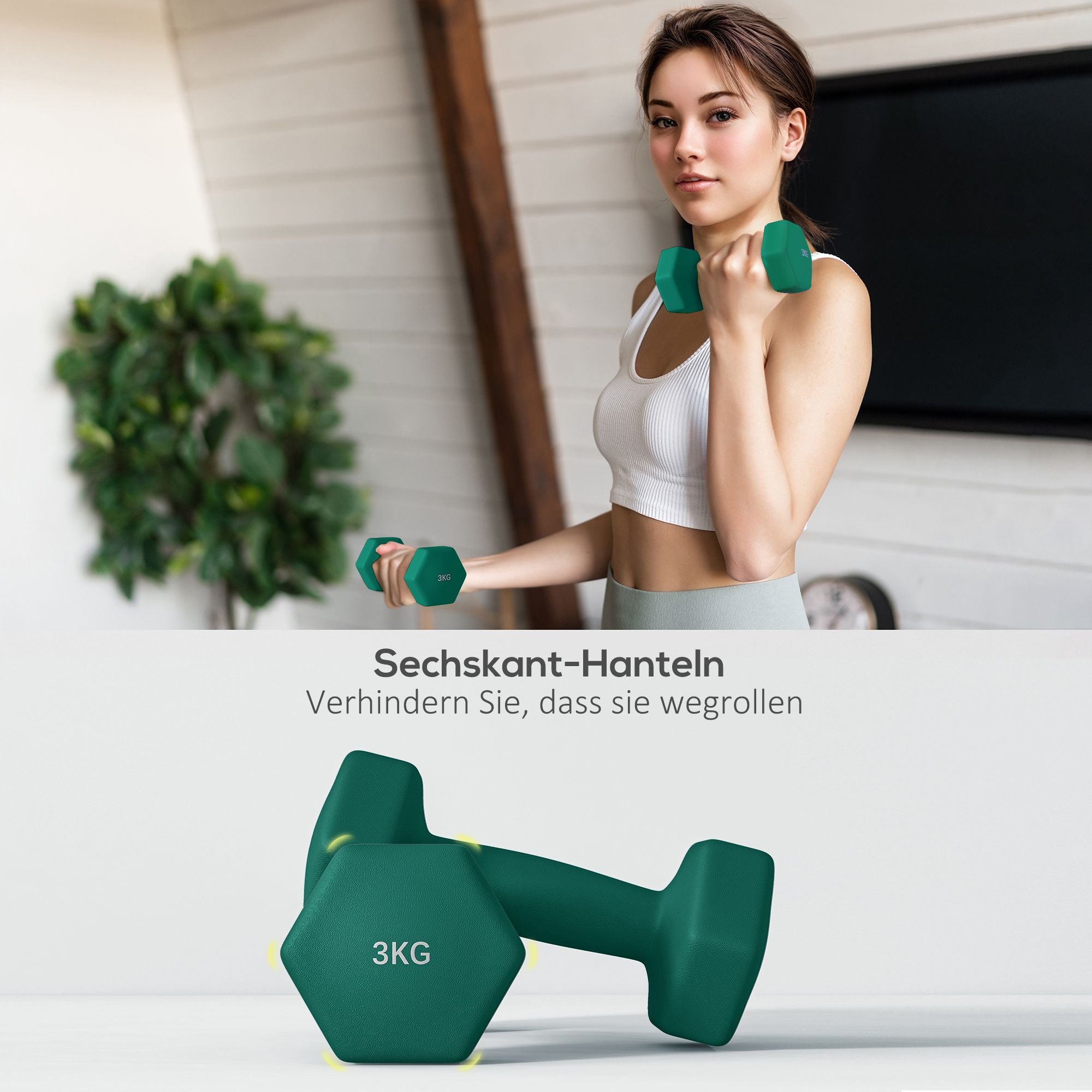 Sexkantshantelset med ställ – 1 kg, 2 kg, 3 kg par
