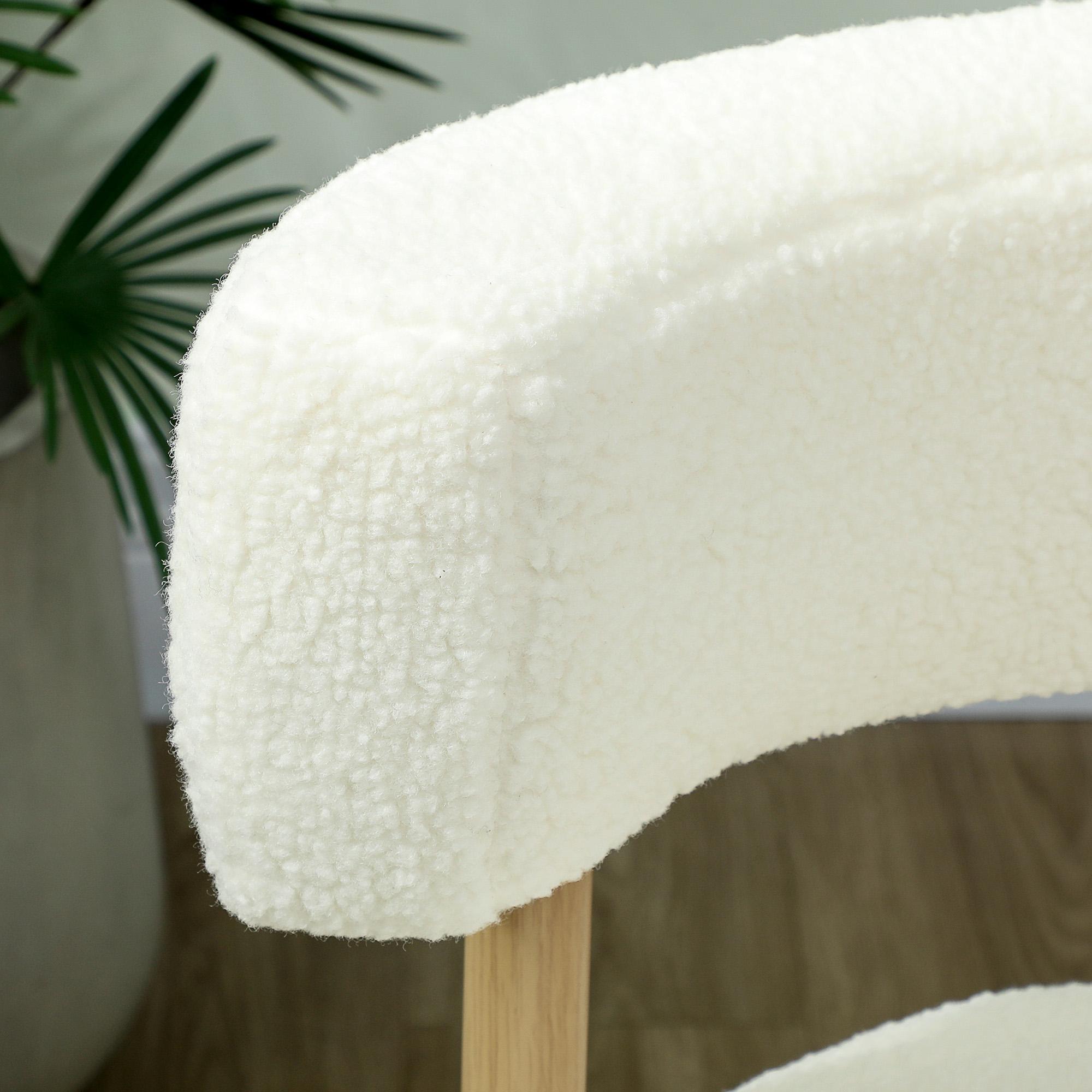 Sherpa-fleece fåtölj, metallben med träliknande utseende, krämvit