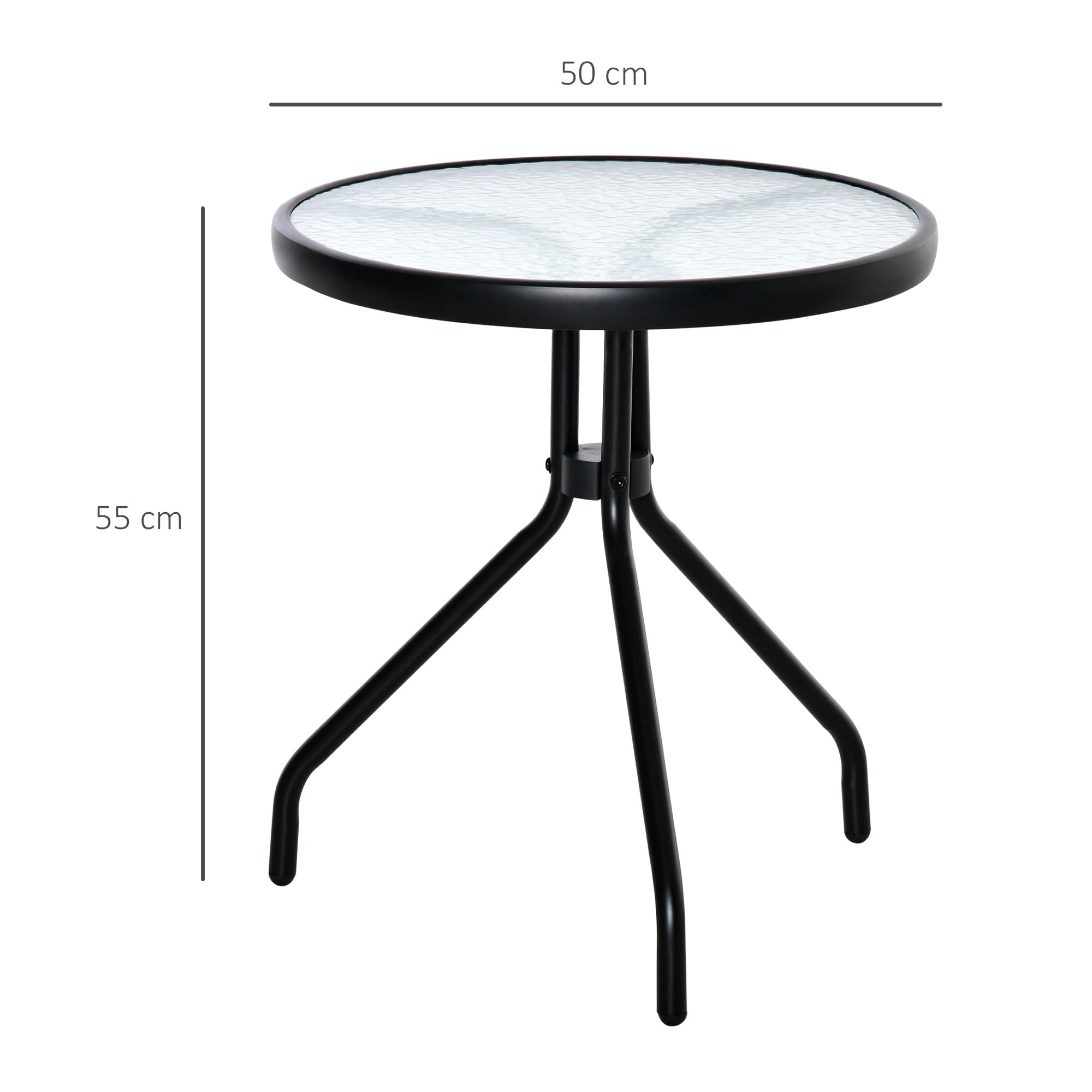 Sidobord för utomhusbruk, rund glasskiva, metallram, Ø50x55 cm