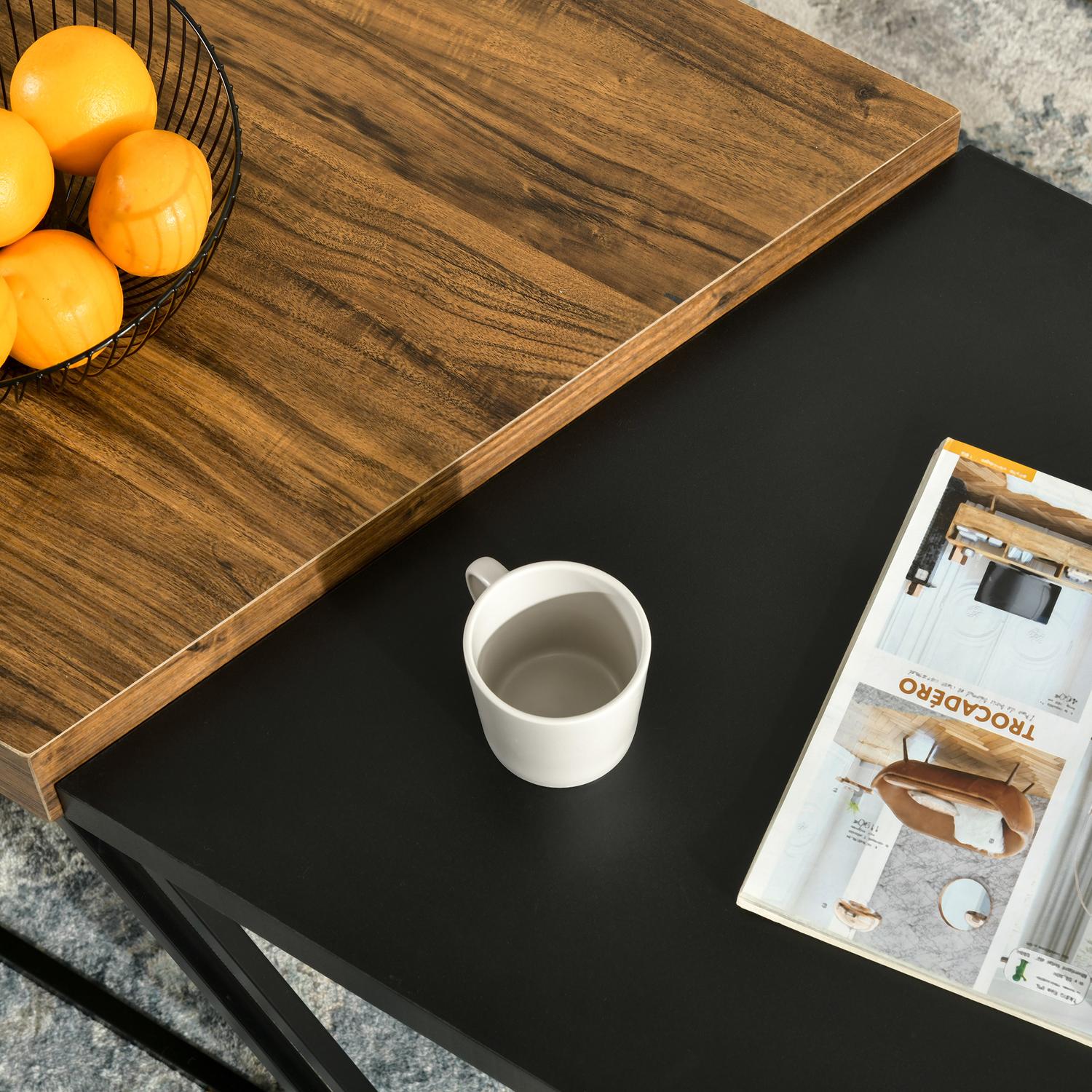 Sidobord i industriellt stål – geometrisk design, svart