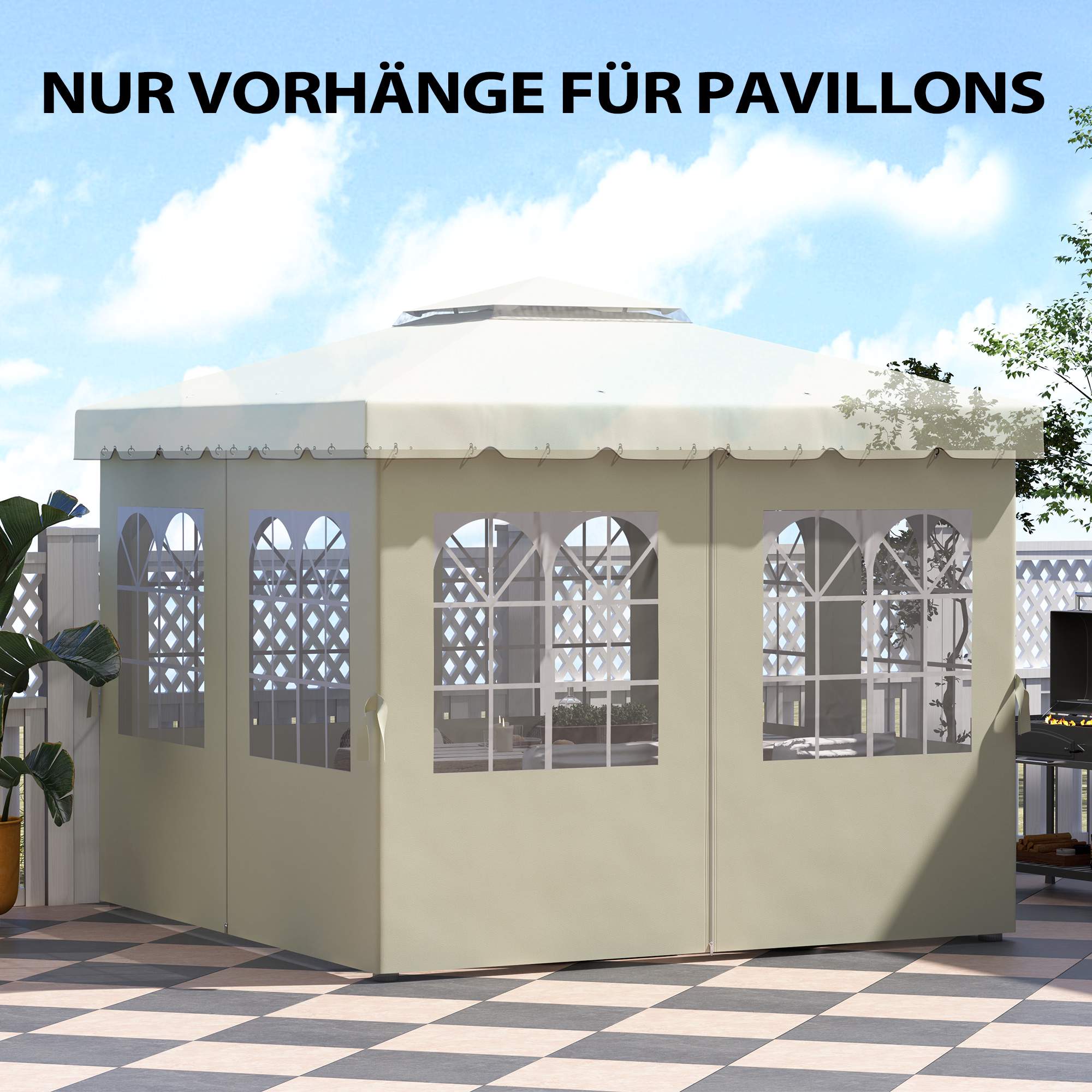 Sidopaneler till paviljong, 4-pack, 3x3m, krämfärgade, UV- och vattenbeständiga