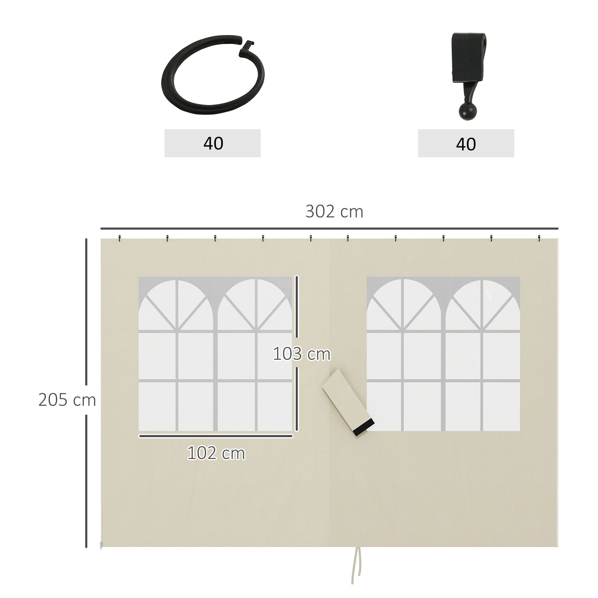 Sidopaneler till paviljong, 4-pack, 3x3m, krämfärgade, UV- och vattenbeständiga