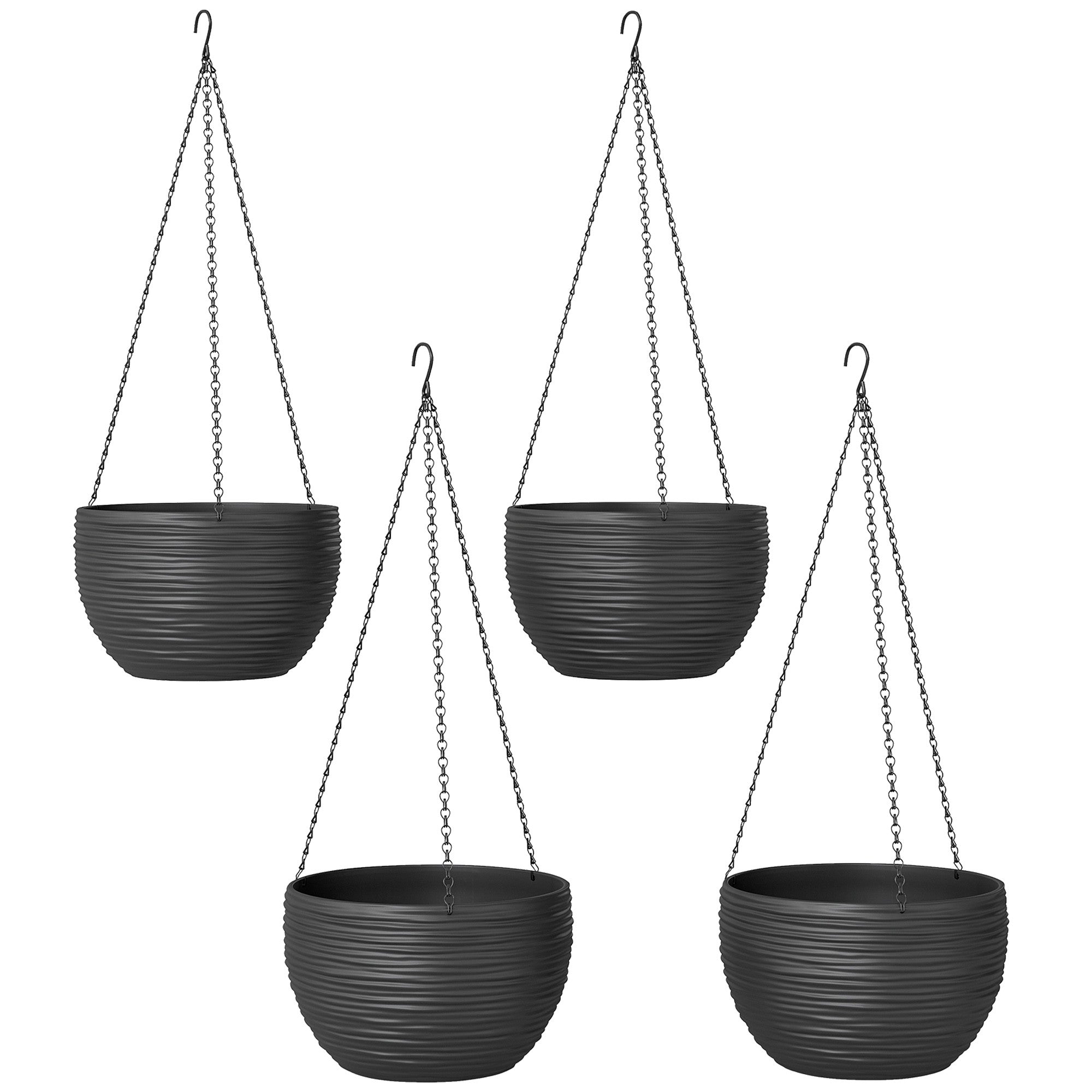 Självbevattnande hängande krukor, set, svart, 4-pack