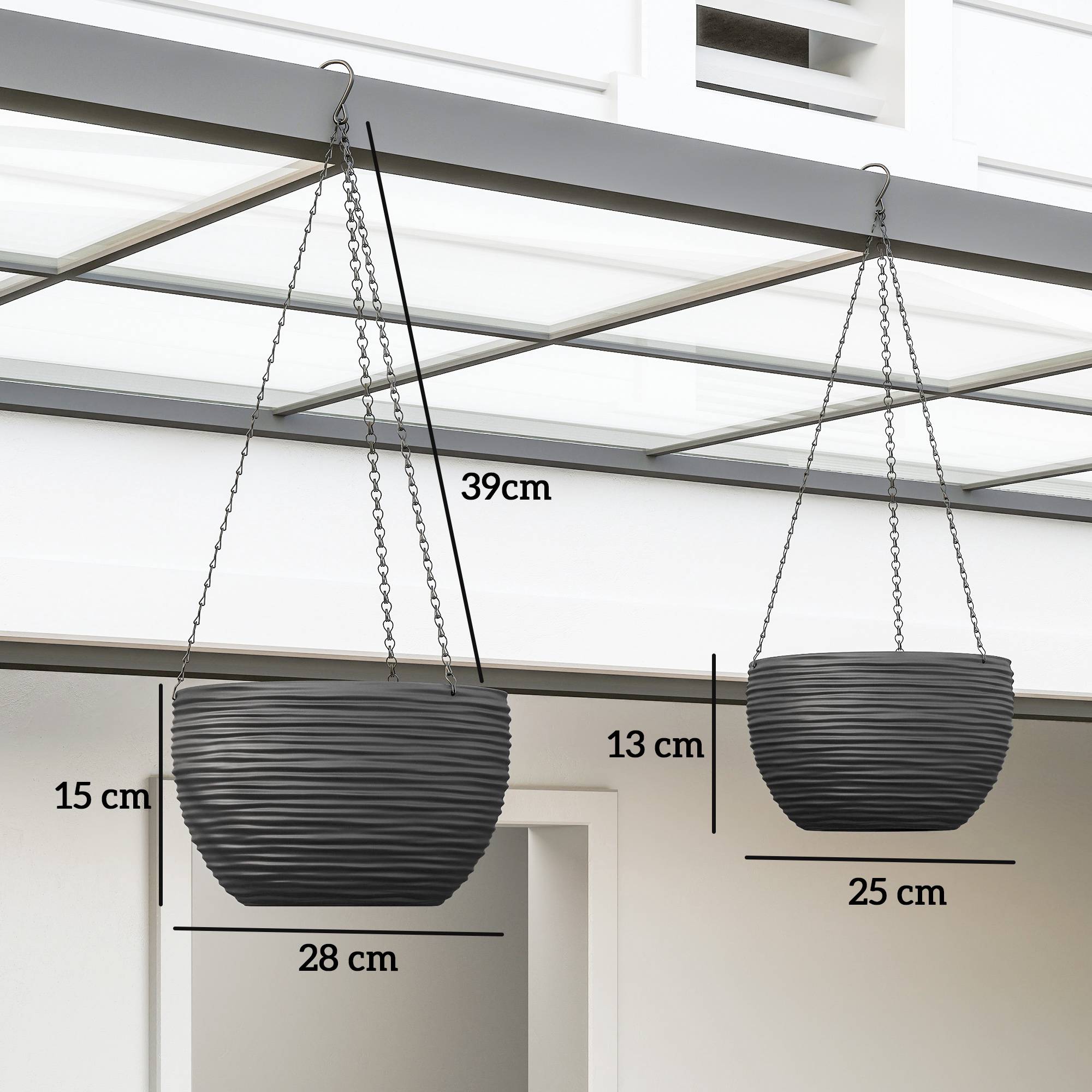 Självbevattnande hängande krukor, set, svart, 4-pack