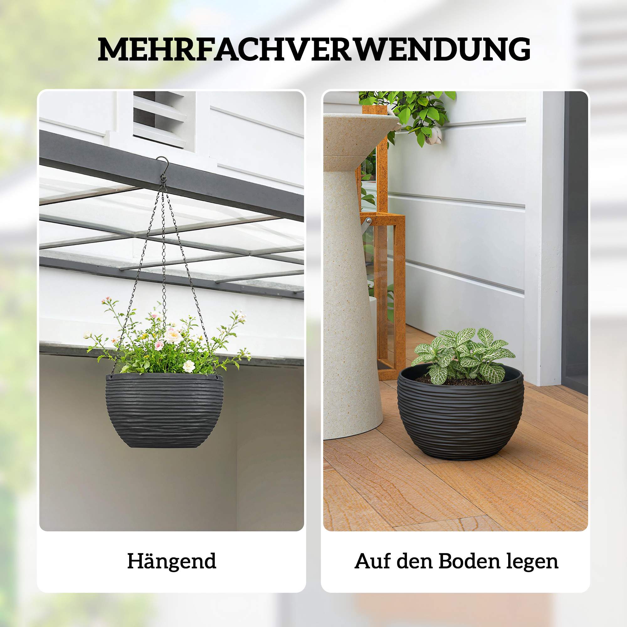 Självbevattnande hängande krukor, set, svart, 4-pack