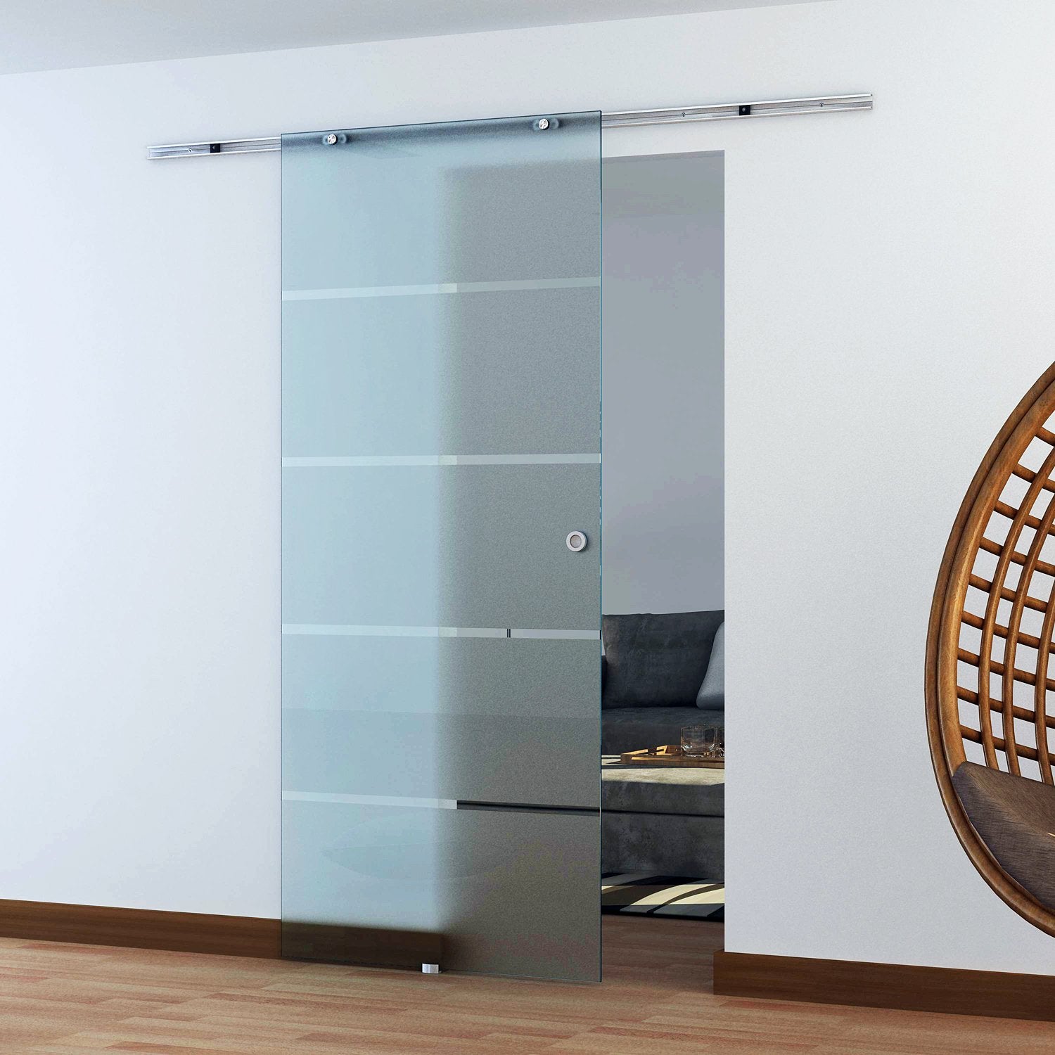 Skjutdörr i glas, satinfinish, 775-1025 x 2050 mm