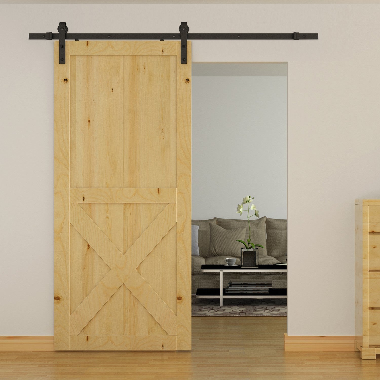 Skjutdörrsbeslagssats, 200 cm, Kolstål, Svart