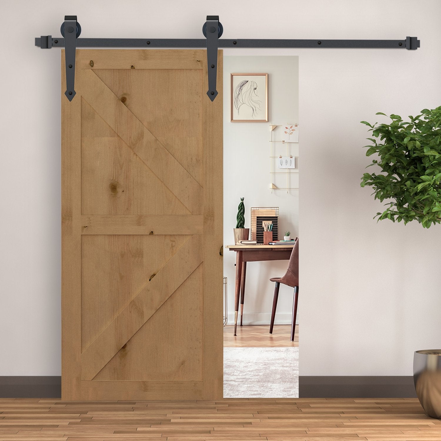 Skjutdörrsbeslagssats, kolstål, 200 cm, brun