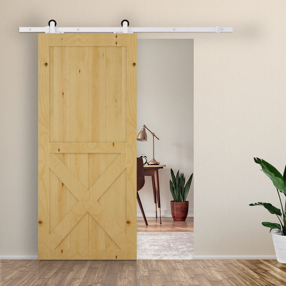 Système de porte coulissante 183 cm, acier au carbone, set complet