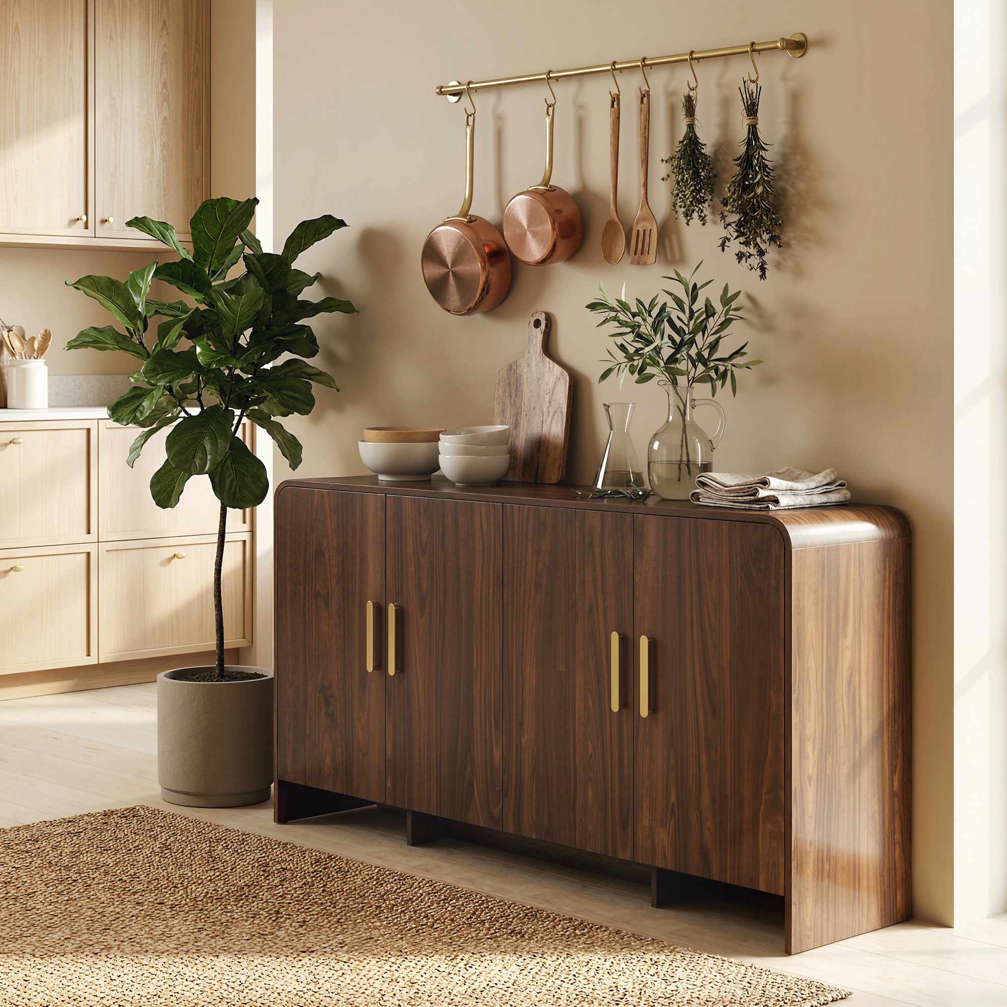 Skänk buffé 152 cm, mjukstängande dörrar, valnötsfinish