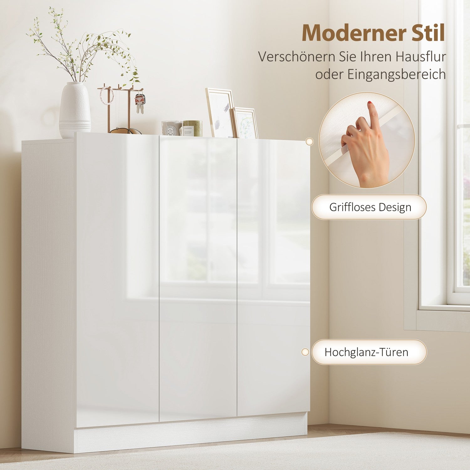 Skoskåp, 10 hyllor, ventilation, mjukstängning, vitt trä