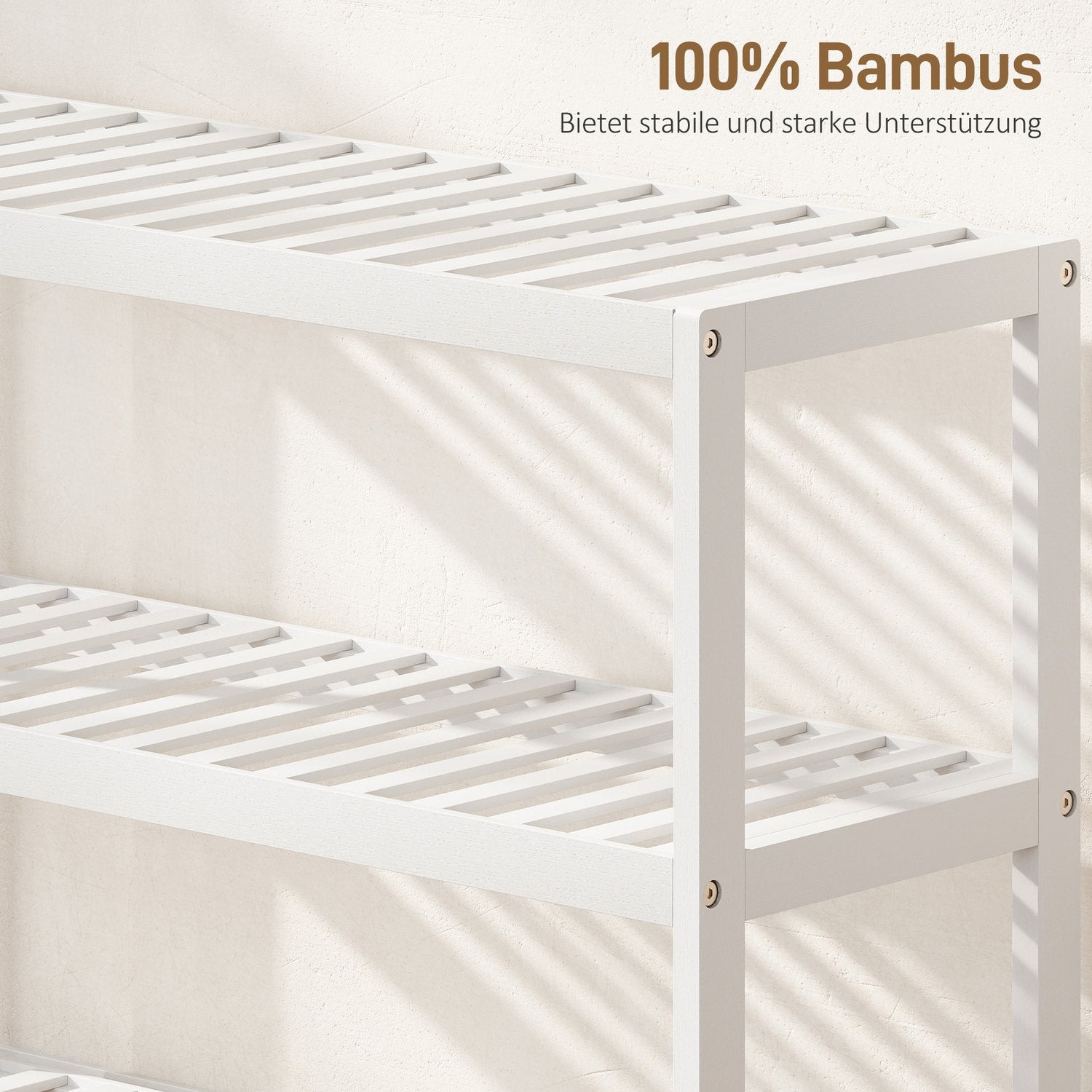 Skoställ i bambu, 3-vånings, vit finish, 70x26x55 cm