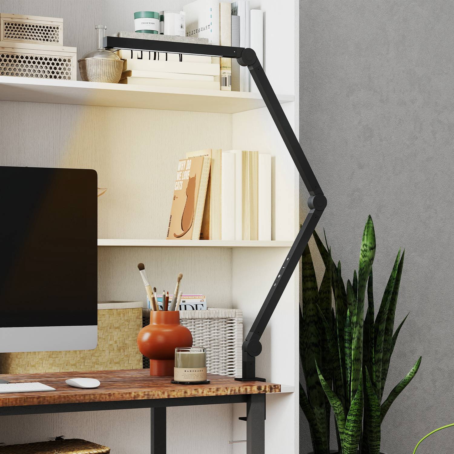 Skrivbordslampa, Justerbar ljusstyrka och färg, Metallklämma
