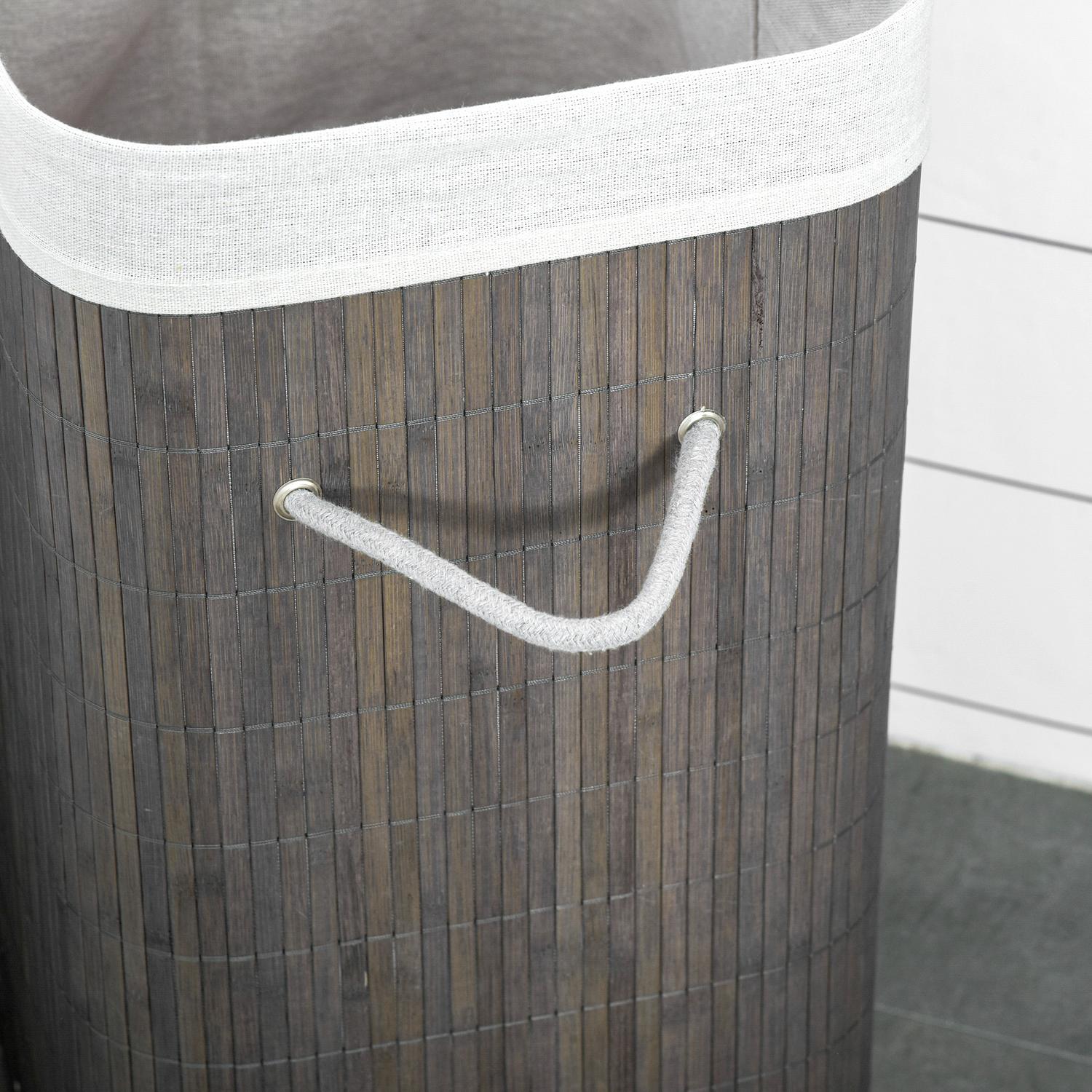 Smal 83L bambu tvättkorg med lock, avtagbar påse