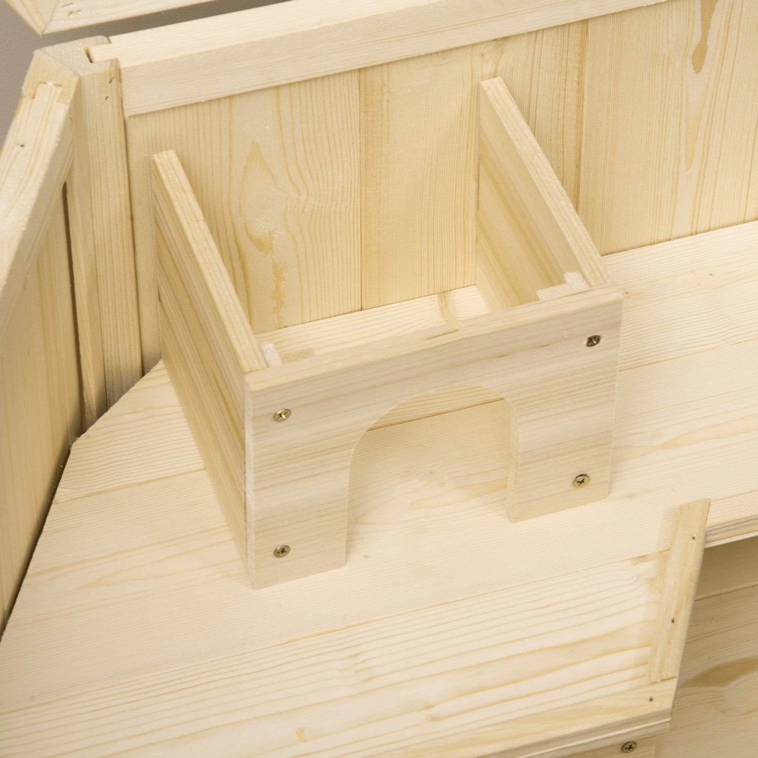 Smådjursbur med ramp, granträ, 115x60x55 cm