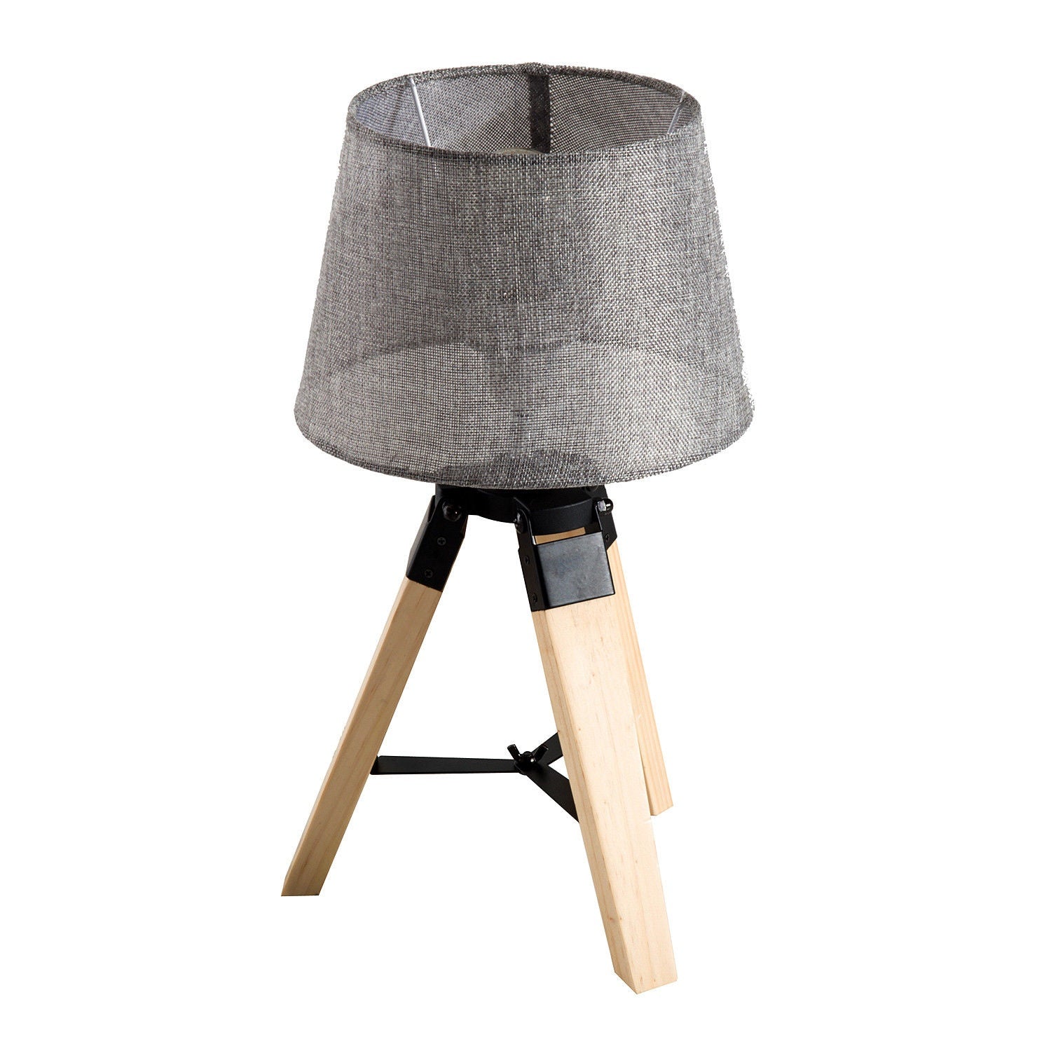 Sängbordslampa i grå linnelook, Furu & Polyester, E27