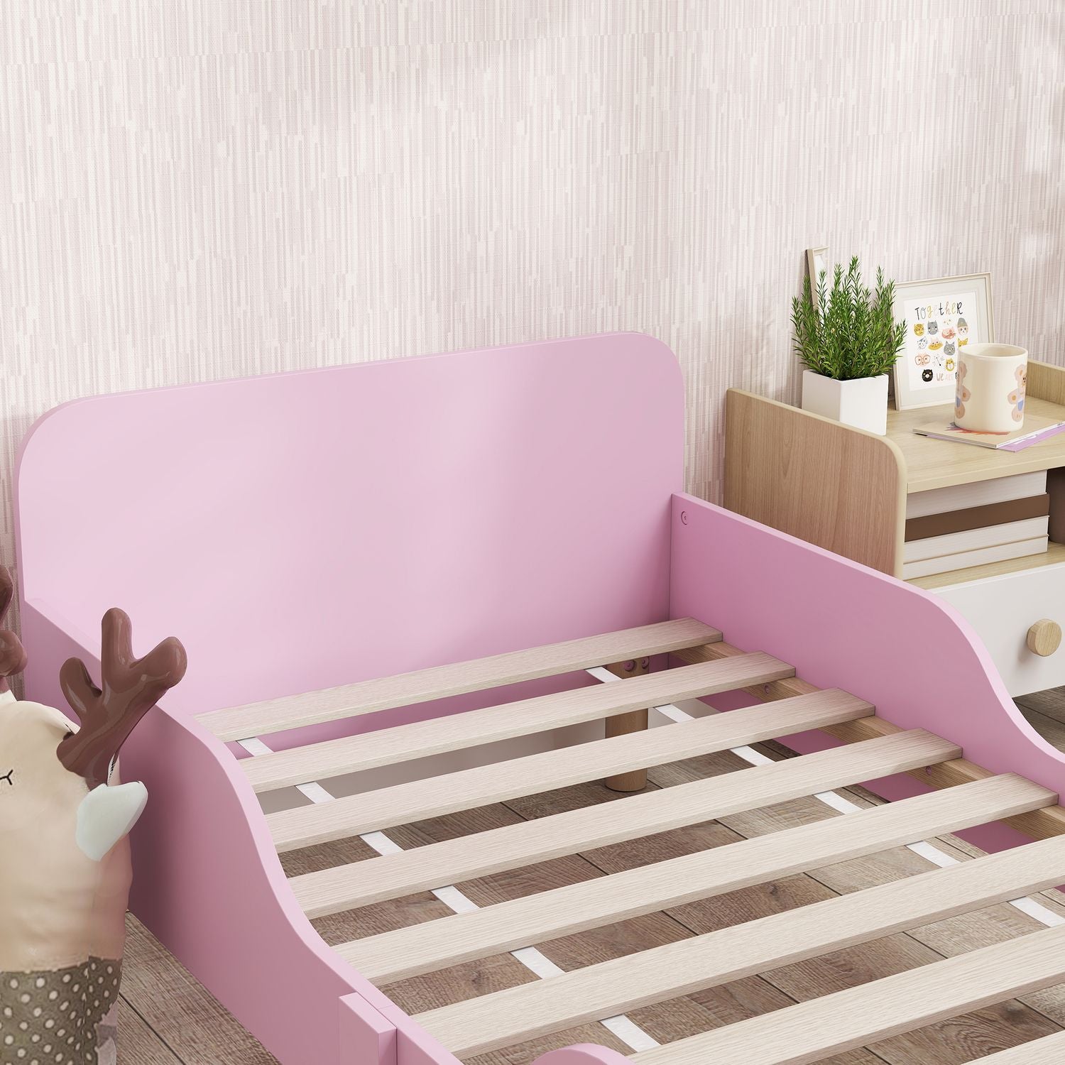 Sängstomme för småbarn med skyddsräcke, rosa MDF, 3-8 år