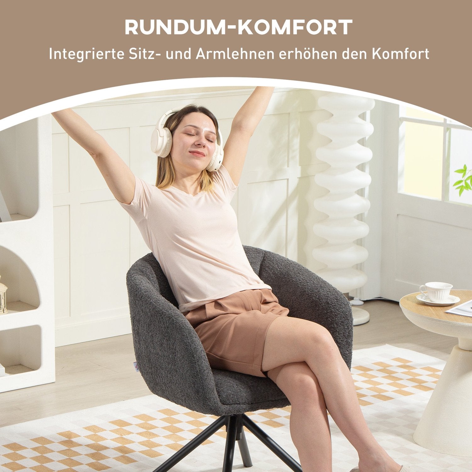 Snurrfåtölj, bekväm sits, mörkgrå, 120 kg kapacitet