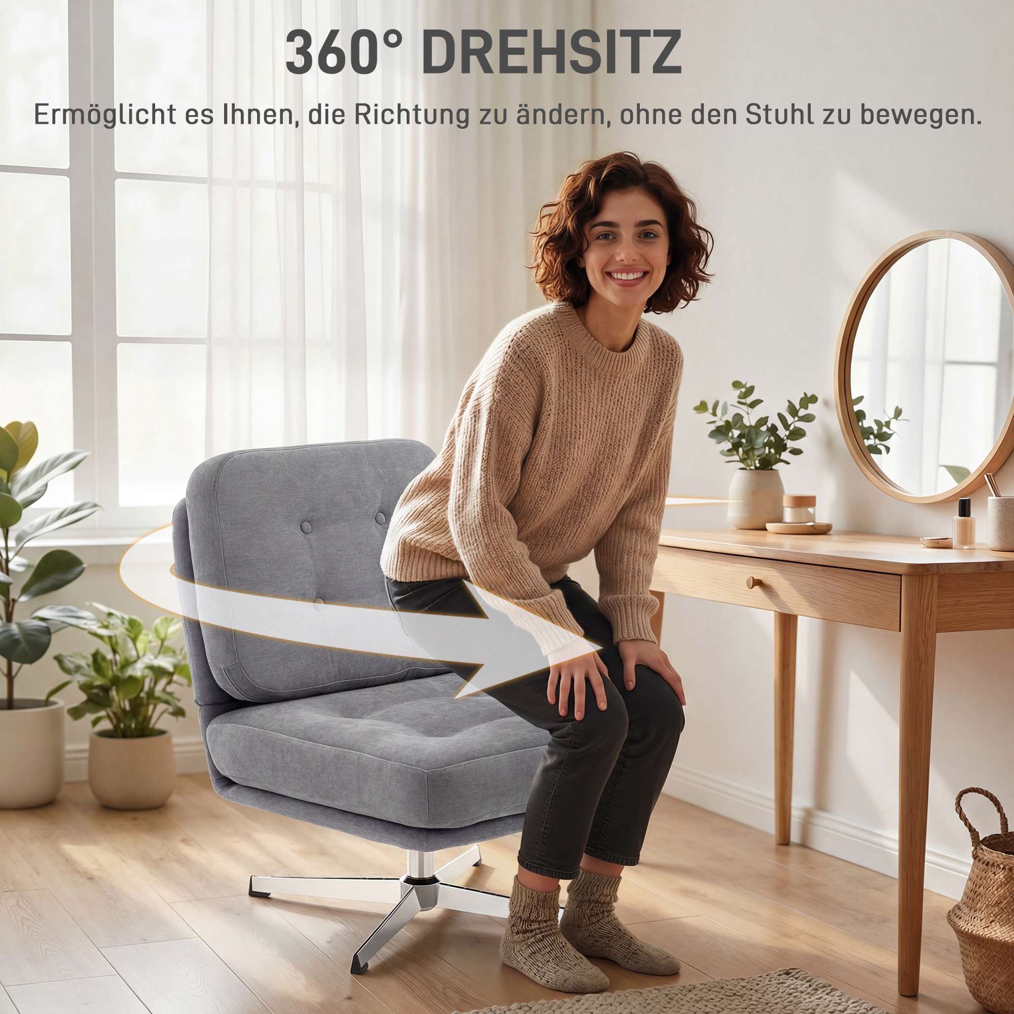 Snurrfåtölj, chenilletyg, 70 cm sits