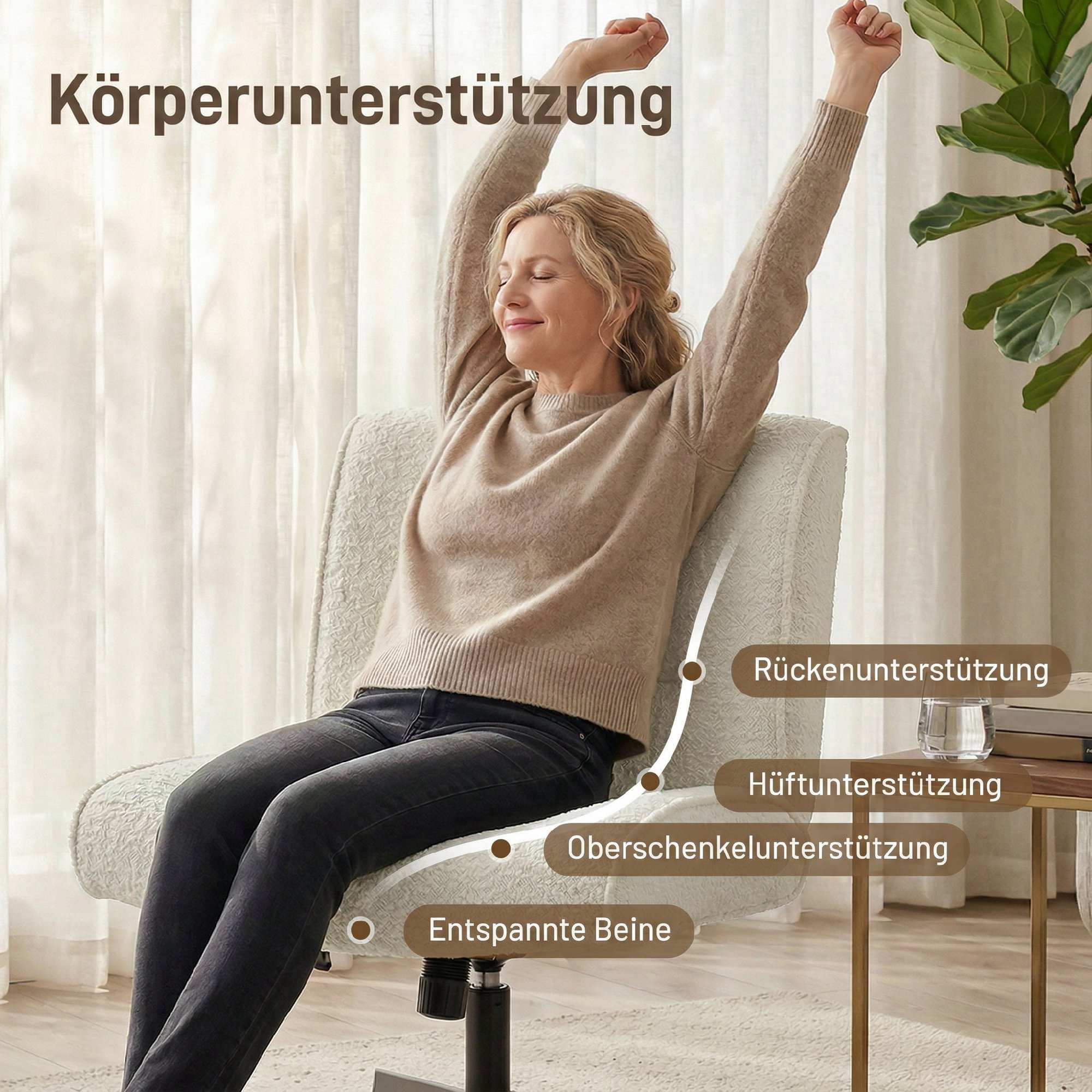 Snurrfåtölj i sammet, justerbar höjd, krämvit