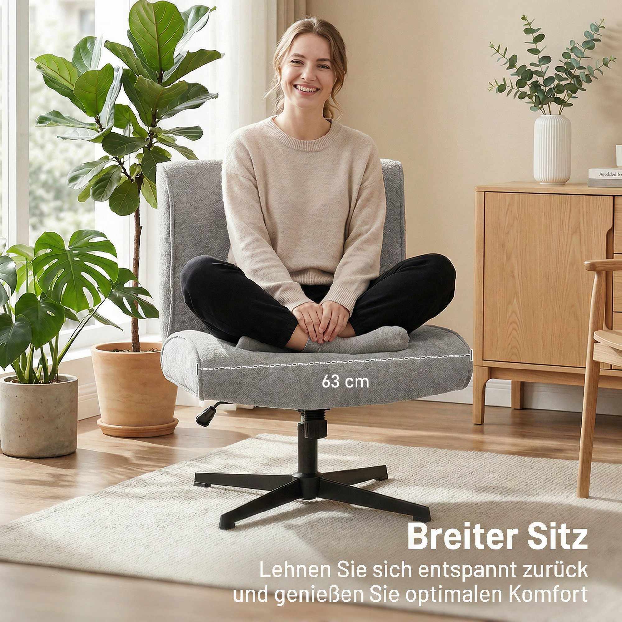 Snurrstol, sammetsklädd, justerbar höjd, grå