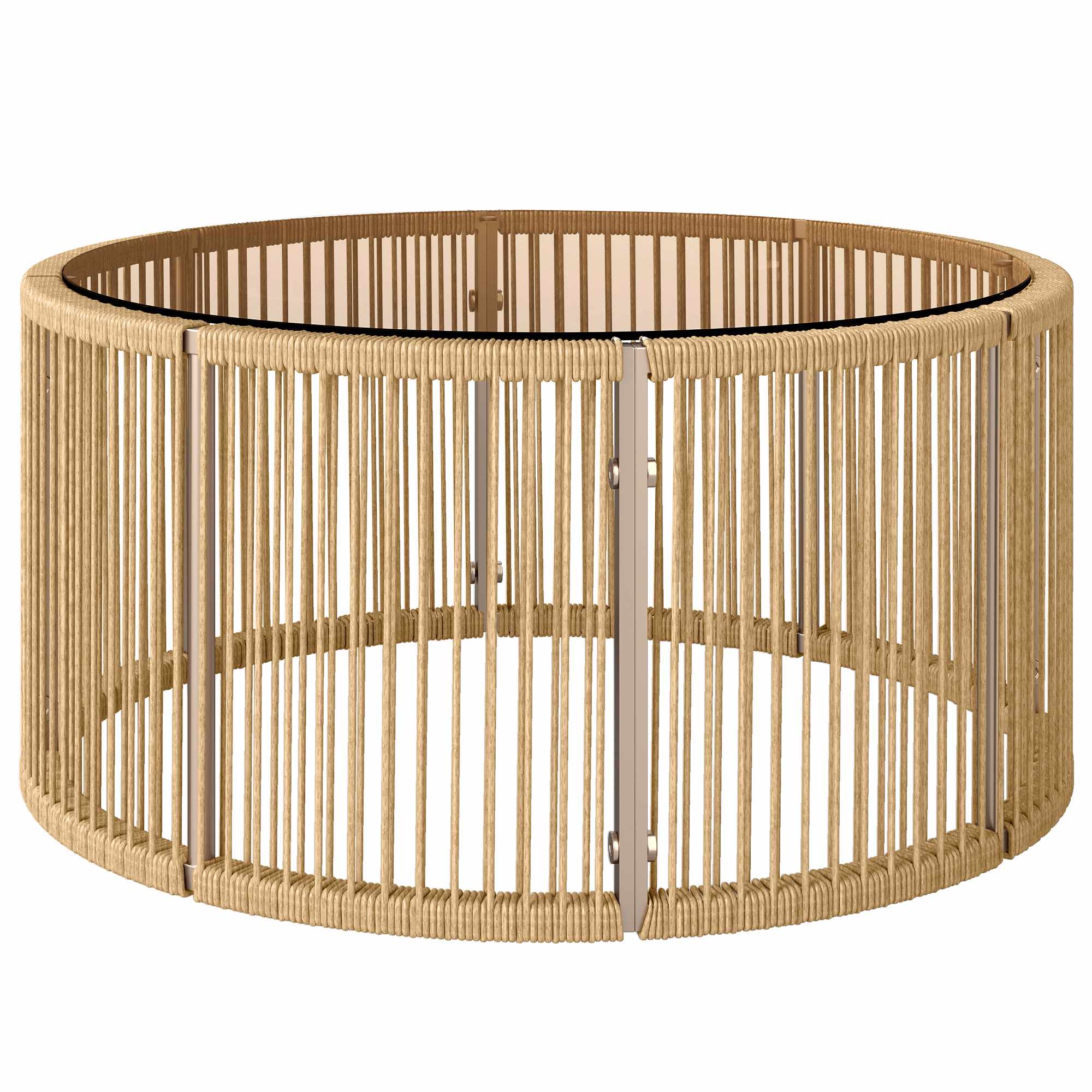 Soffbord i polyrotting med glasskiva, 70x70x33 cm, brunt