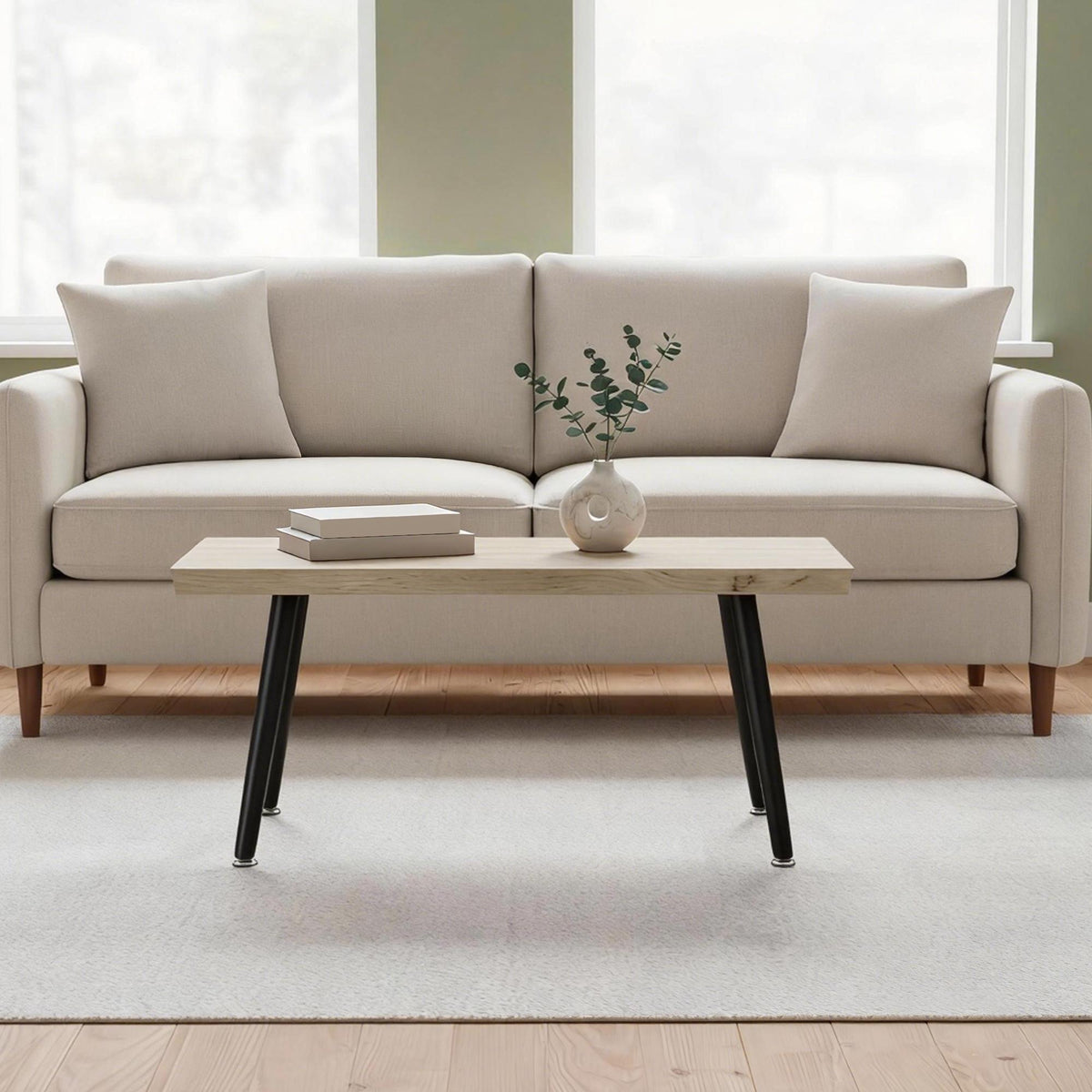 Soffbord med stålben, ekfinish, 100x50x45 cm