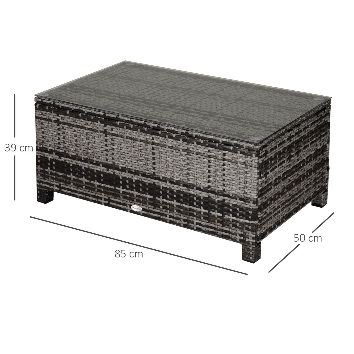 Soffbord utomhus – Polyrattan, Grå, 85 x 50 x 39 Cm