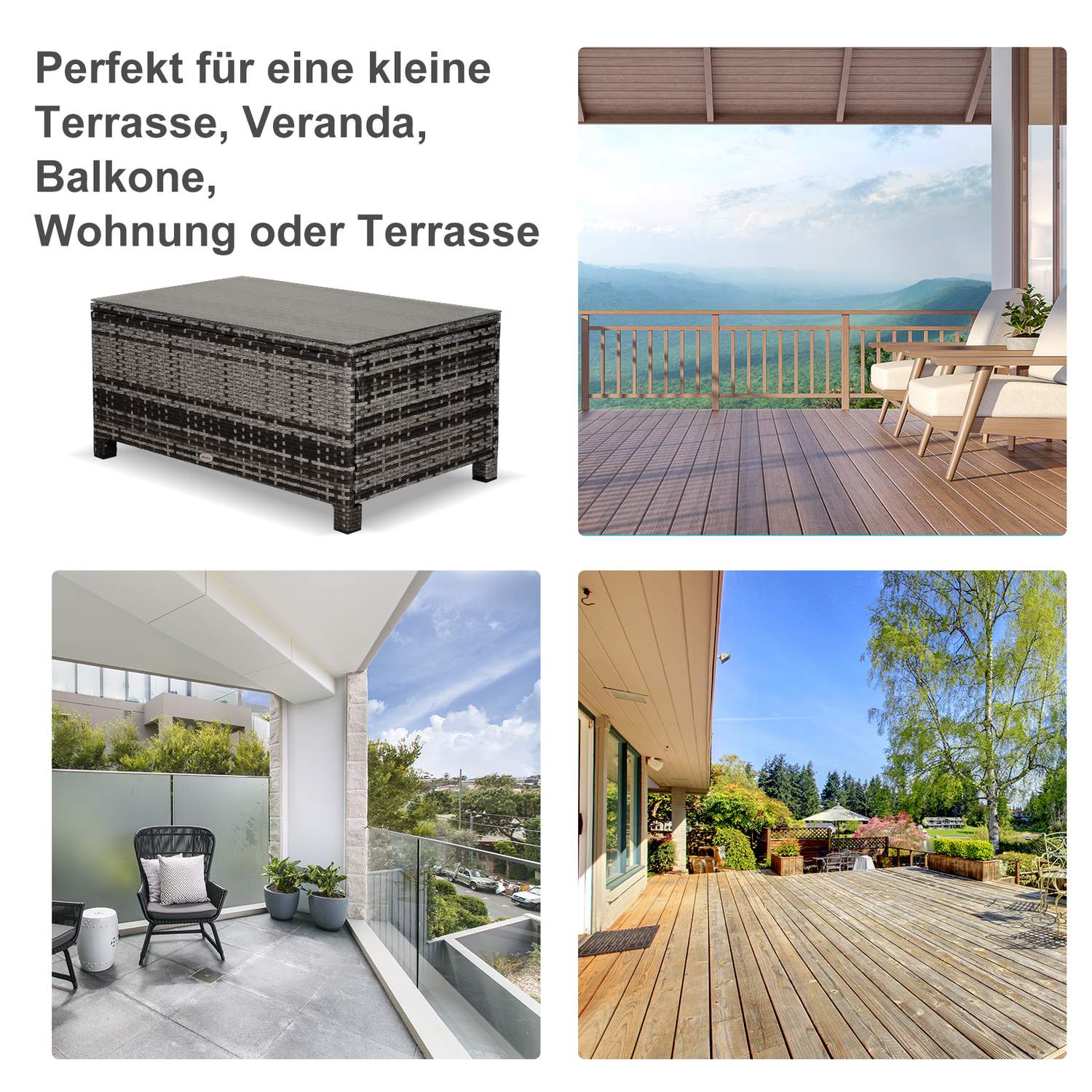 Soffbord utomhus – Polyrattan, Grå, 85 x 50 x 39 Cm