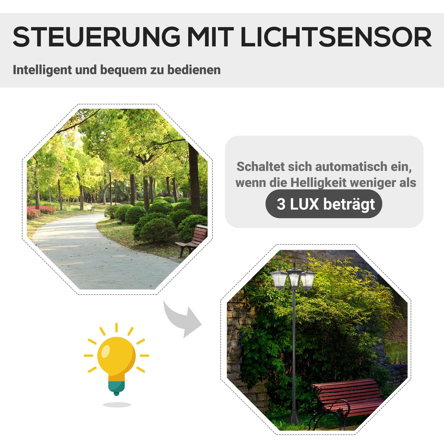 Solar Garden Path Light, 3 lågor, rostfritt stål, LED