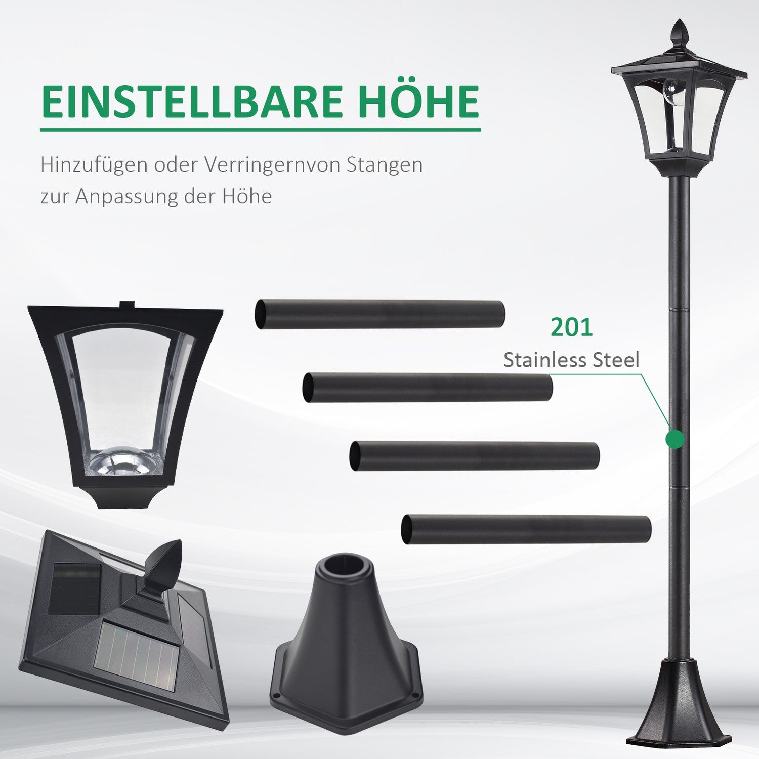 Solar LED Garden Path Light – 40 Lumen, svart, 160 cm