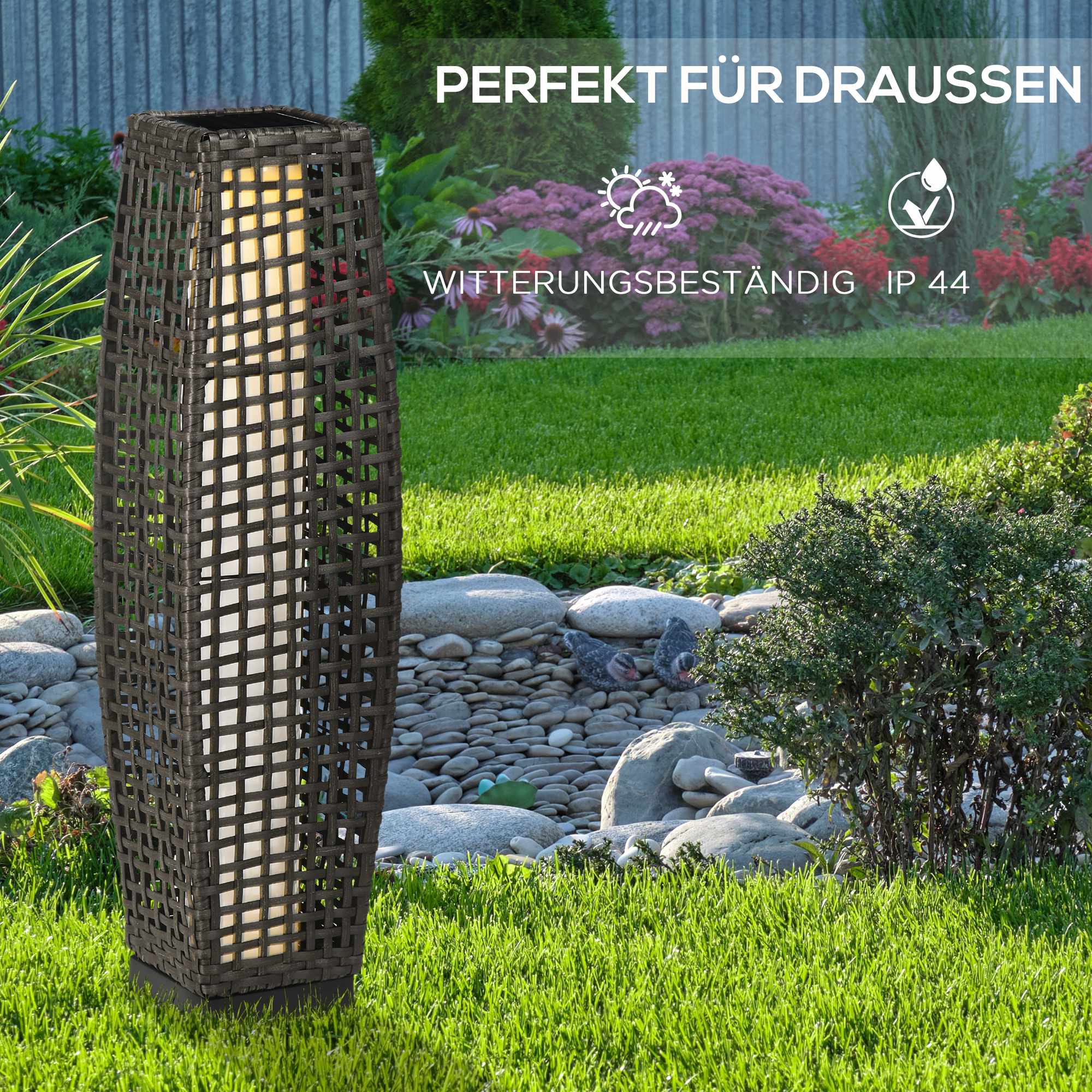 Solcellslykta för trädgården, LED, rottingdesign, automatisk på/av