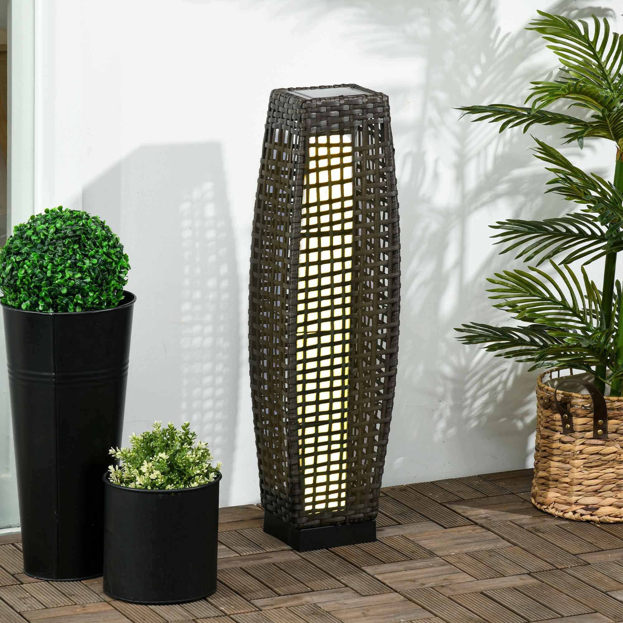 Solcellslykta för trädgården, LED, rottingdesign, automatisk på/av