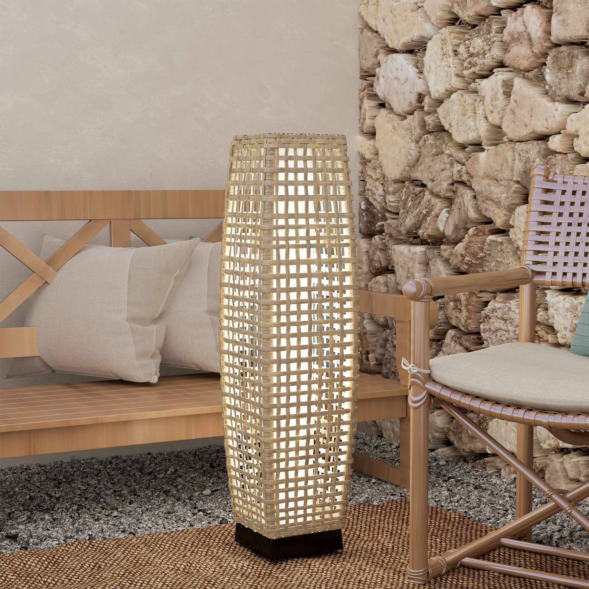 Solcellslykta med LED, rottingdesign, automatisk på/av