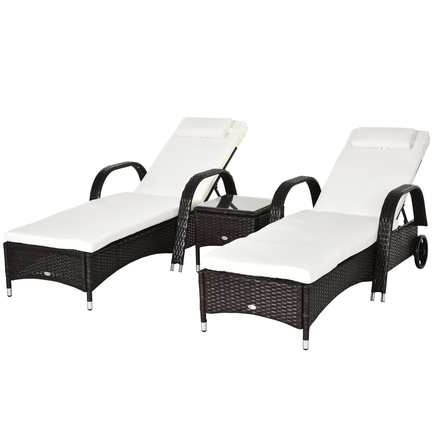 Solstol & bordsset i polyrattan, brun/gräddvit