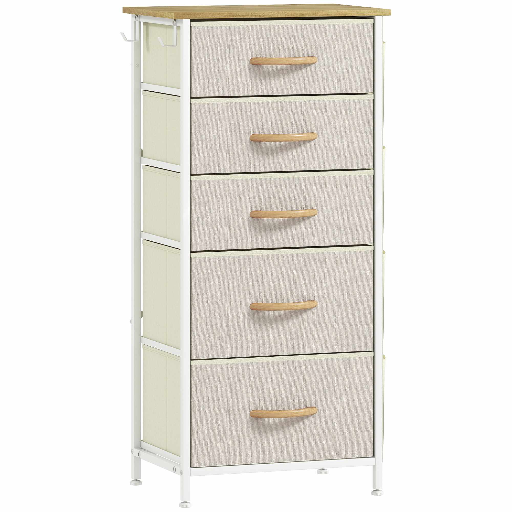 Sovrumsbyrå med 5 tyglådor, stålram, beige