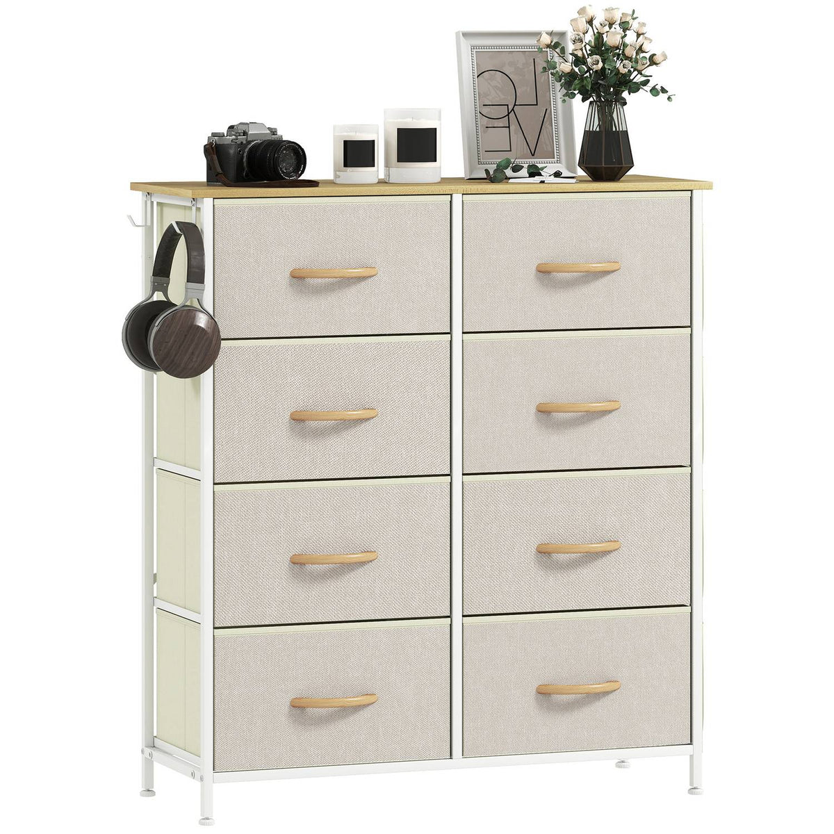 Sovrumsbyrå med 8 tyglådor, Stålstomme, Beige