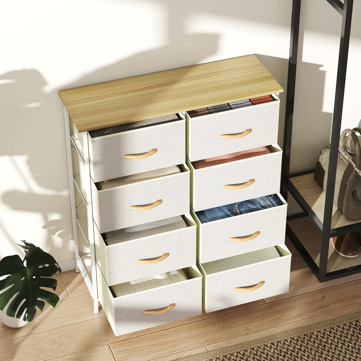 Sovrumsbyrå med 8 tyglådor, Stålstomme, Beige