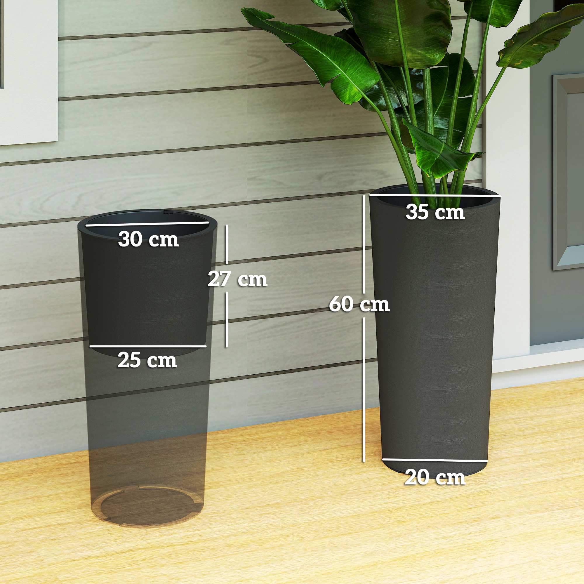 Stapelbara krukor med dränering, 60 cm, mörkgrå