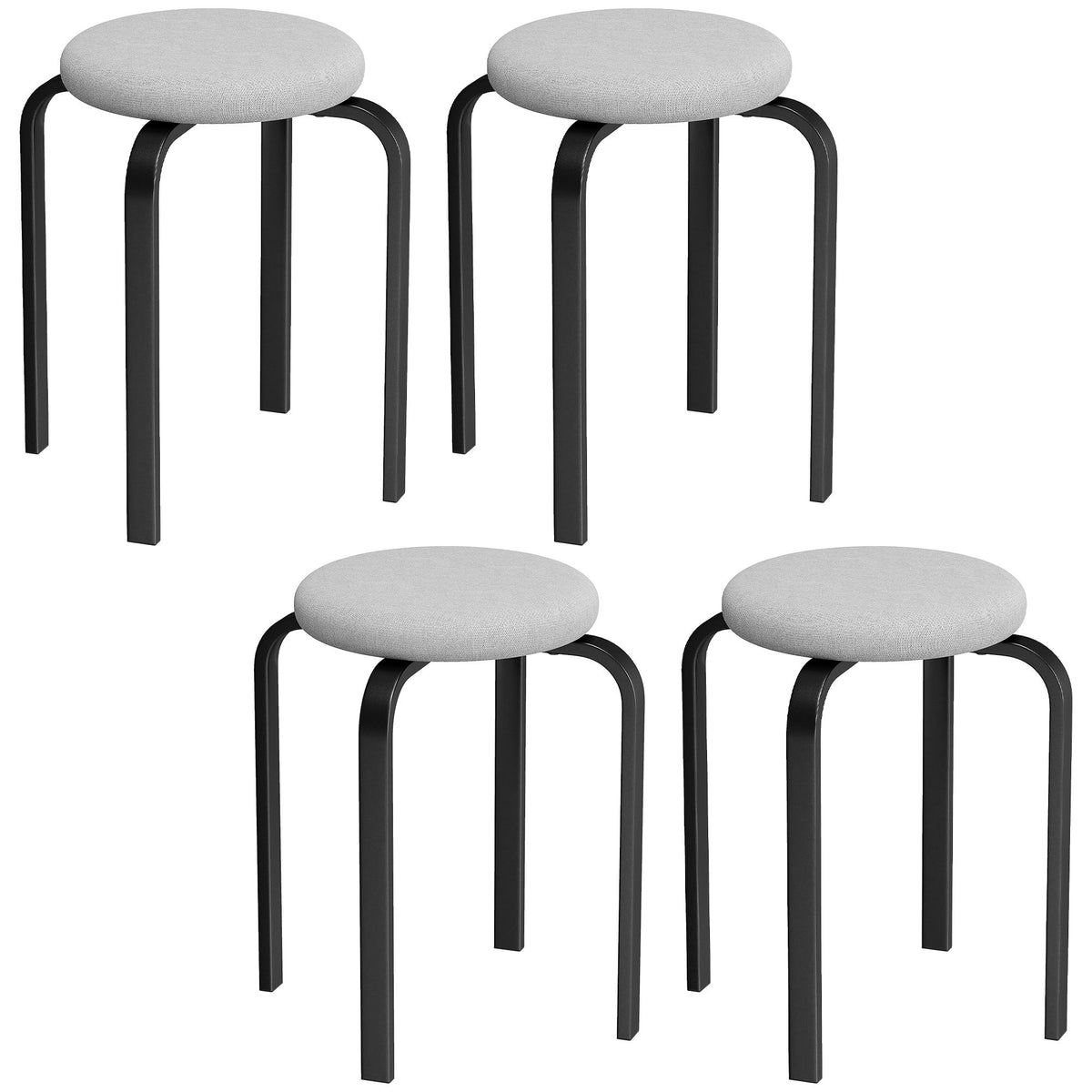 Stapelbara runda pallar set om 4, vadderade, grå
