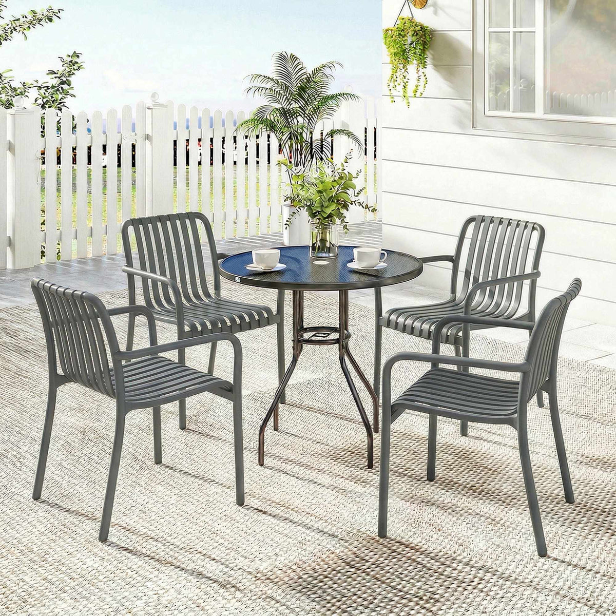 Stapelbara utomhusstolar set om 4, mörkgrå, ergonomisk design