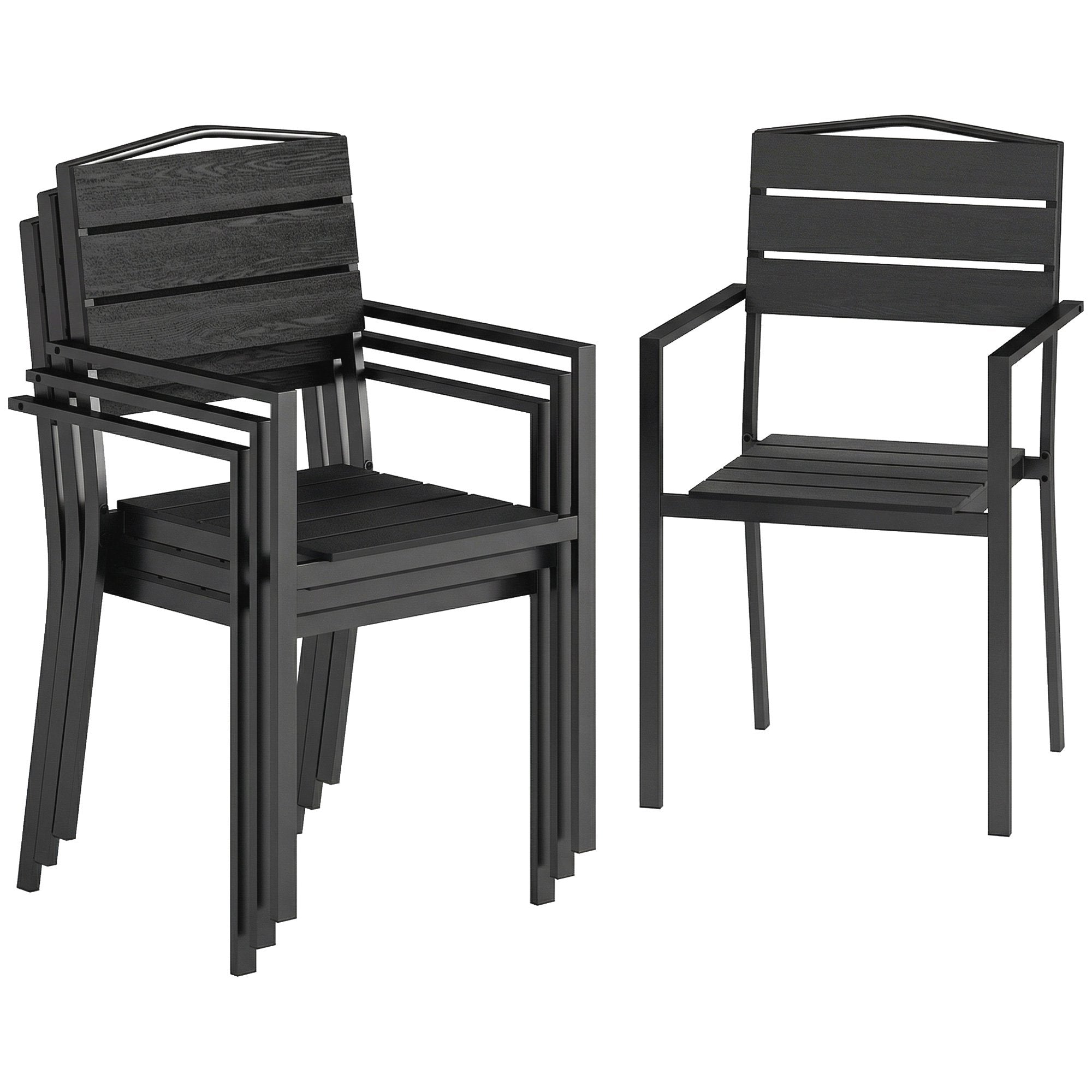 Stapelbara utomhusstolar, set om 4, svart, HDPE, 52x51x90 cm