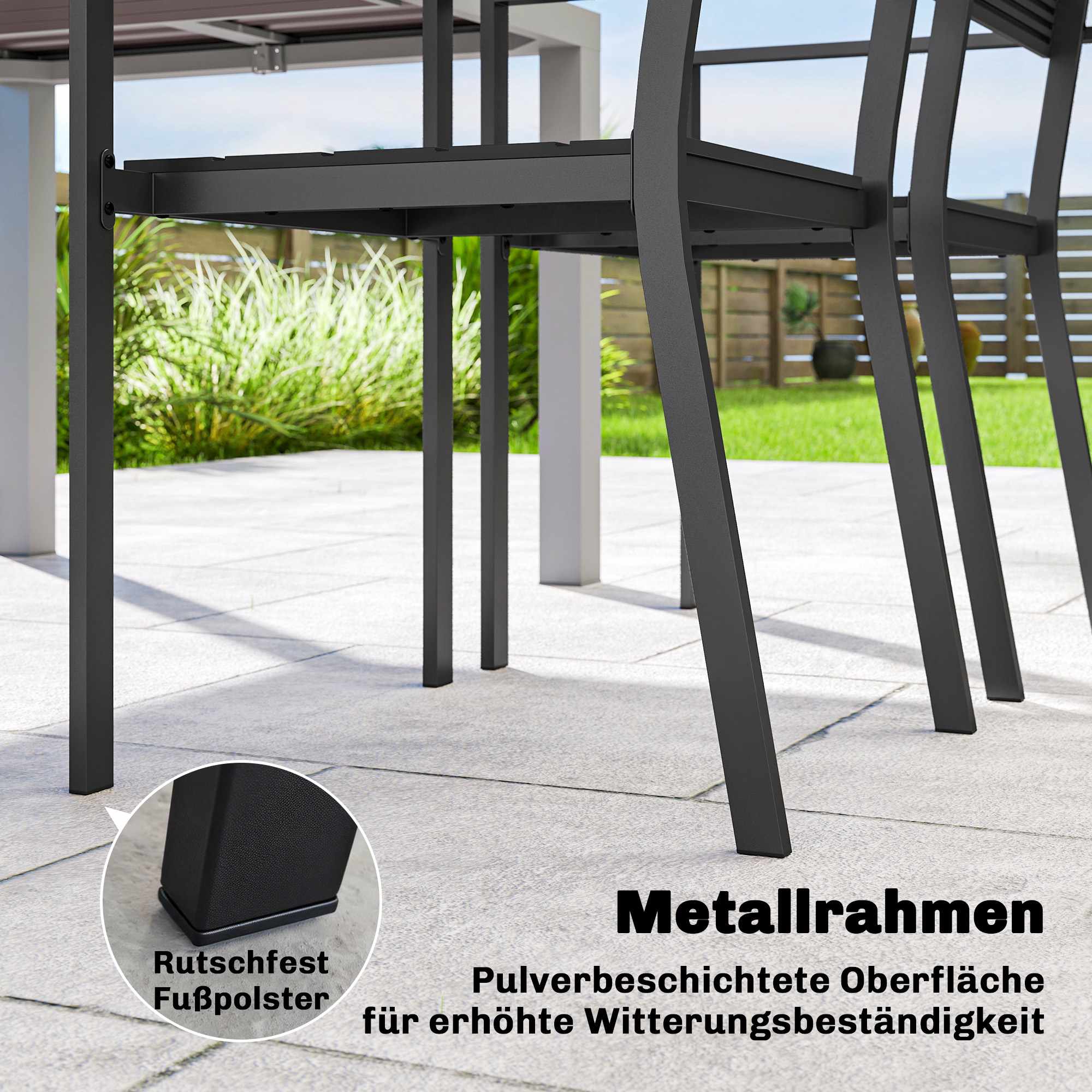 Stapelbara utomhusstolar, set om 4, svart, HDPE, 52x51x90 cm