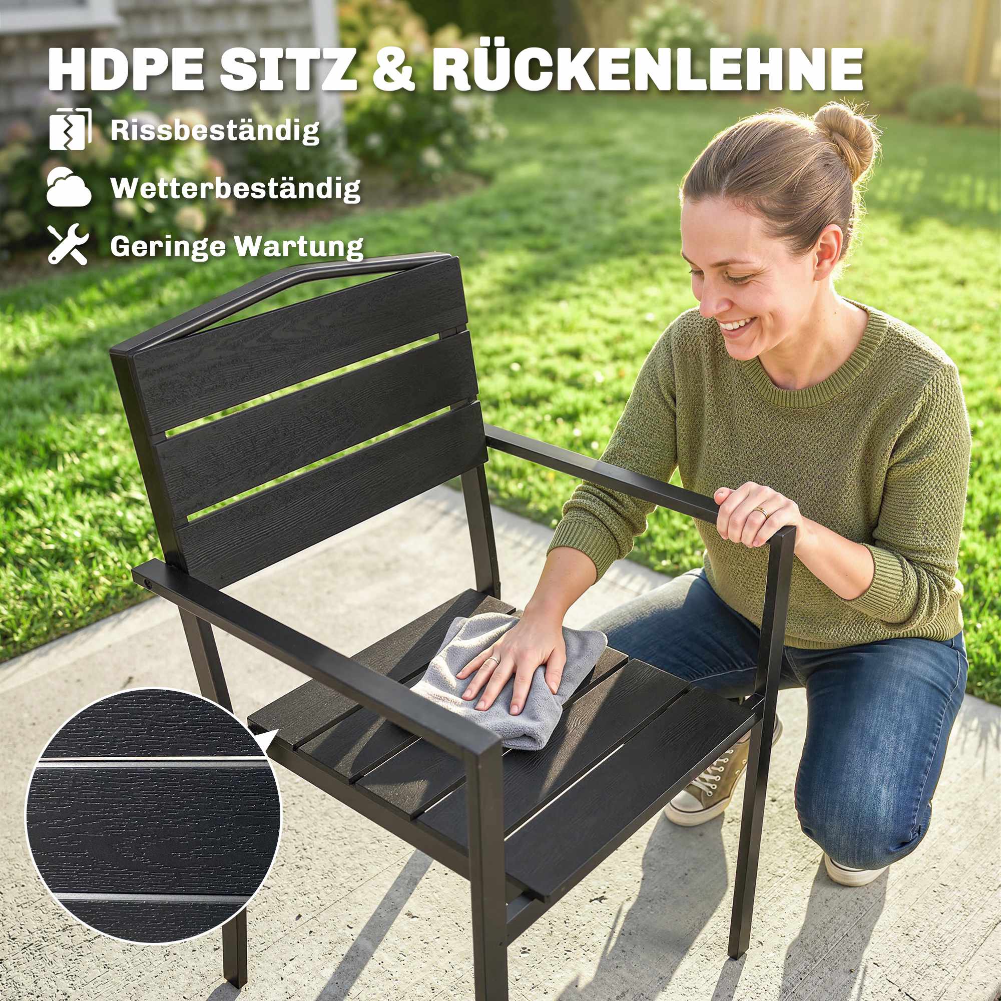 Stapelbara utomhusstolar, set om 4, svart, HDPE, 52x51x90 cm