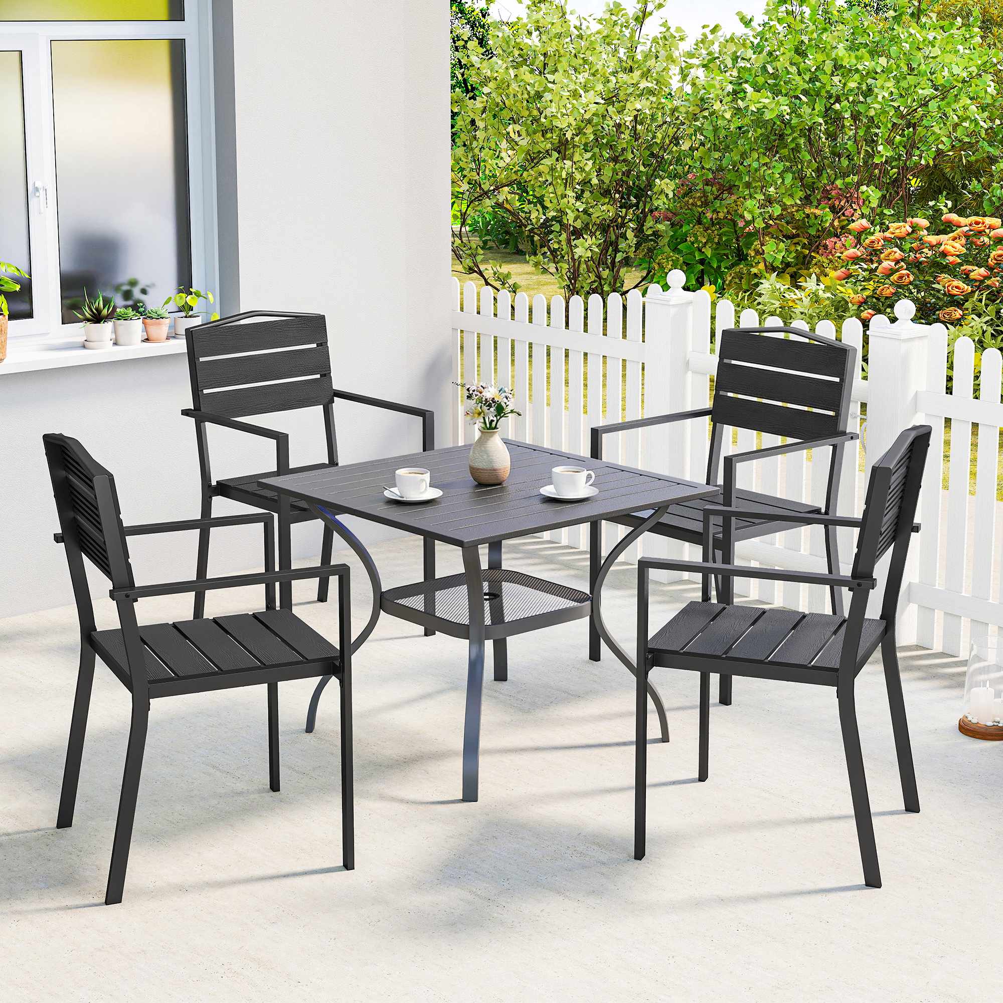 Stapelbara utomhusstolar, set om 4, svart, HDPE, 52x51x90 cm