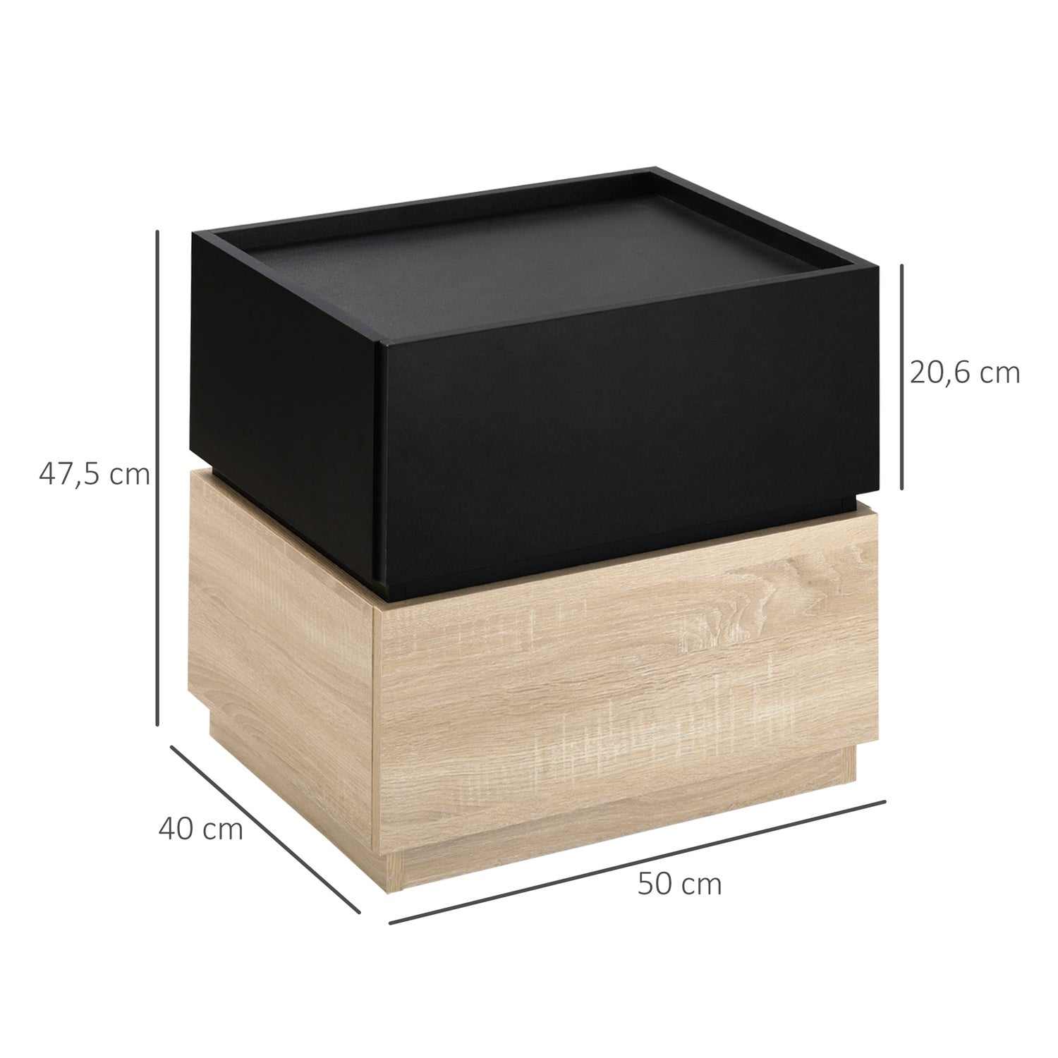 Stapelbart Black & Natural Nattduksbord, 50x40x47,5 cm